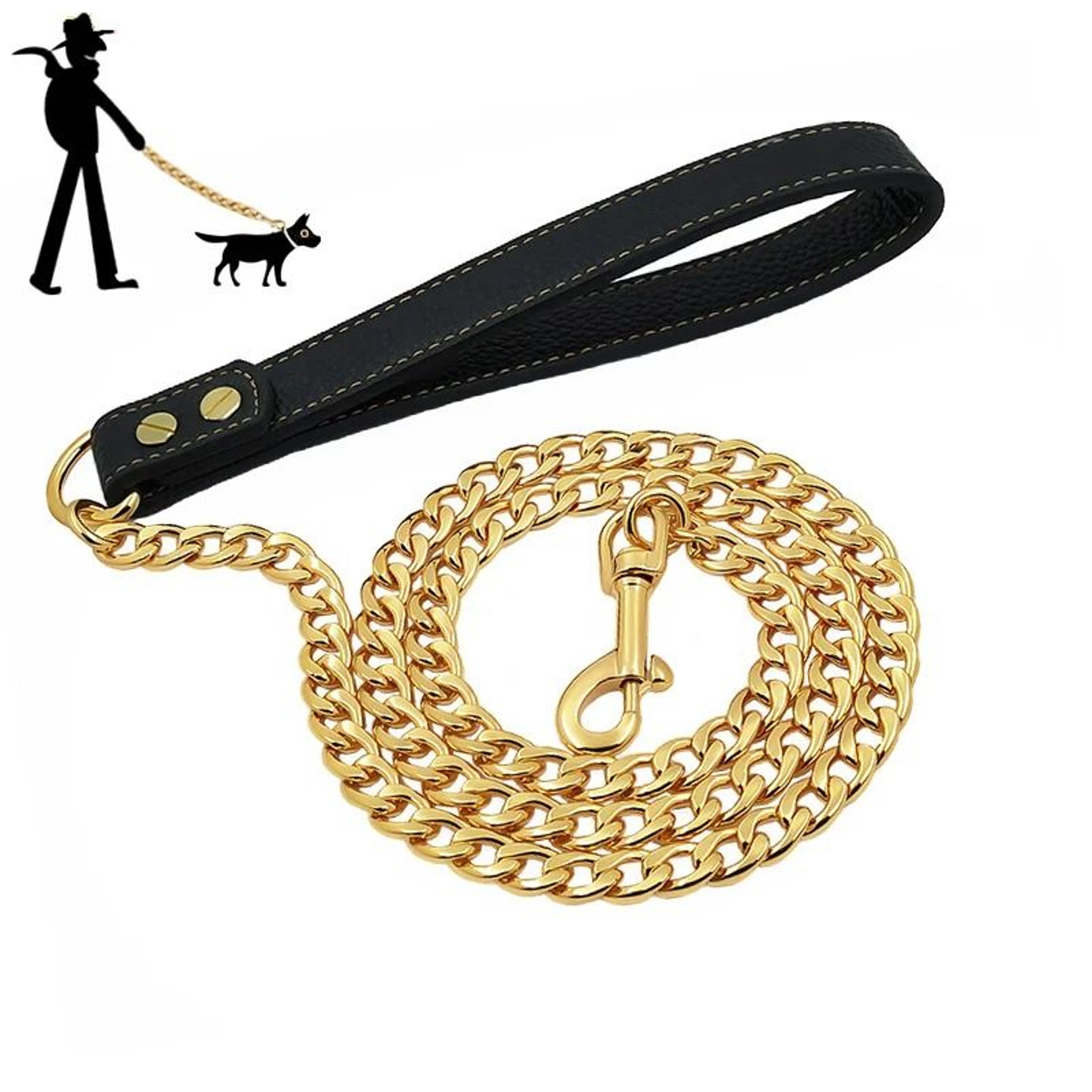 Gold Stainless Steel Dog Leash Strong Metal Chain Lead For Small Medium And Large Dogs 8