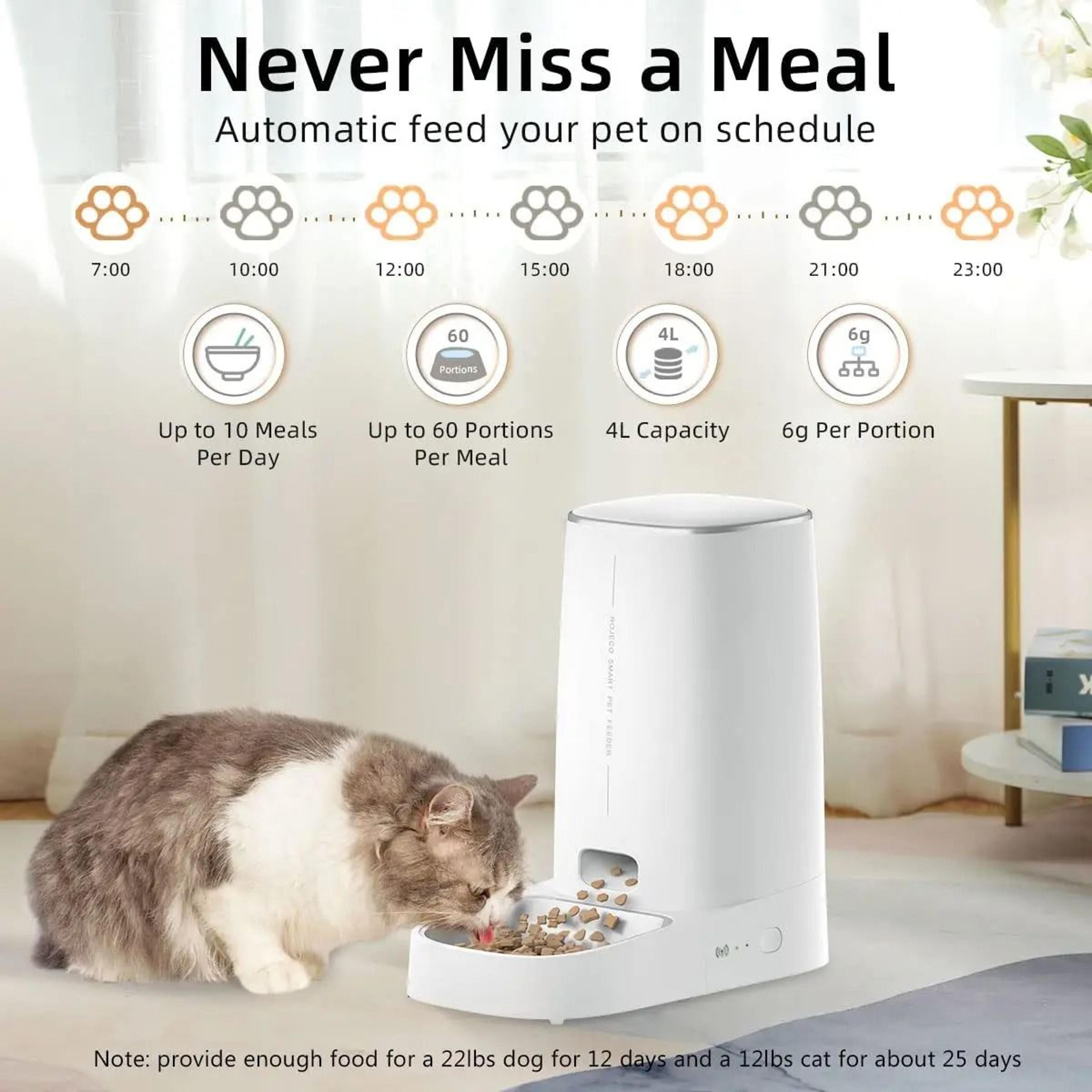 ROJECO Smart Automatic Cat Feeder WiFi Remote Control Dry Food Dispenser For Cats And Dogs 8