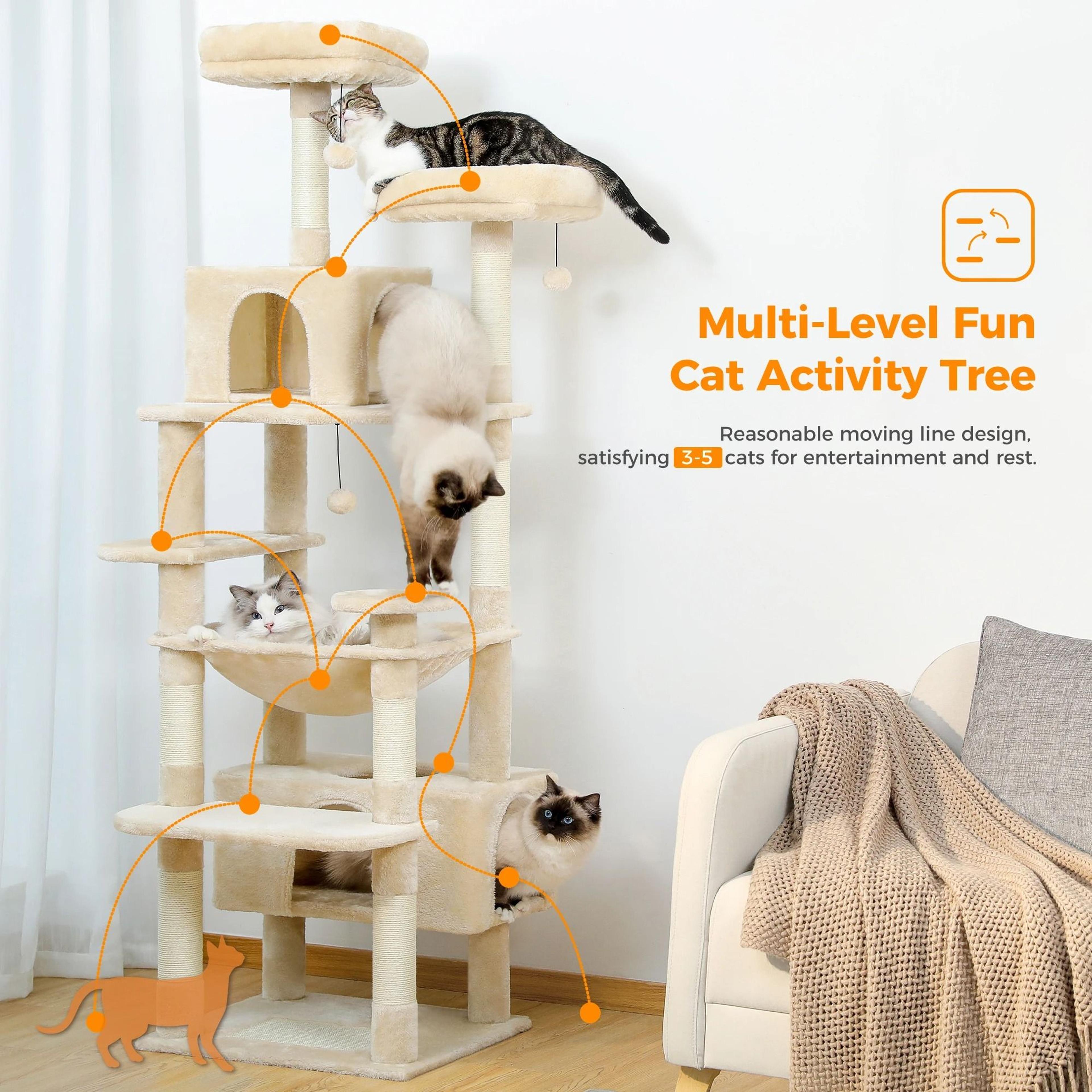 Large Cat Tree Tower With Scratching Posts Hammock Condos And Padded Perches 8