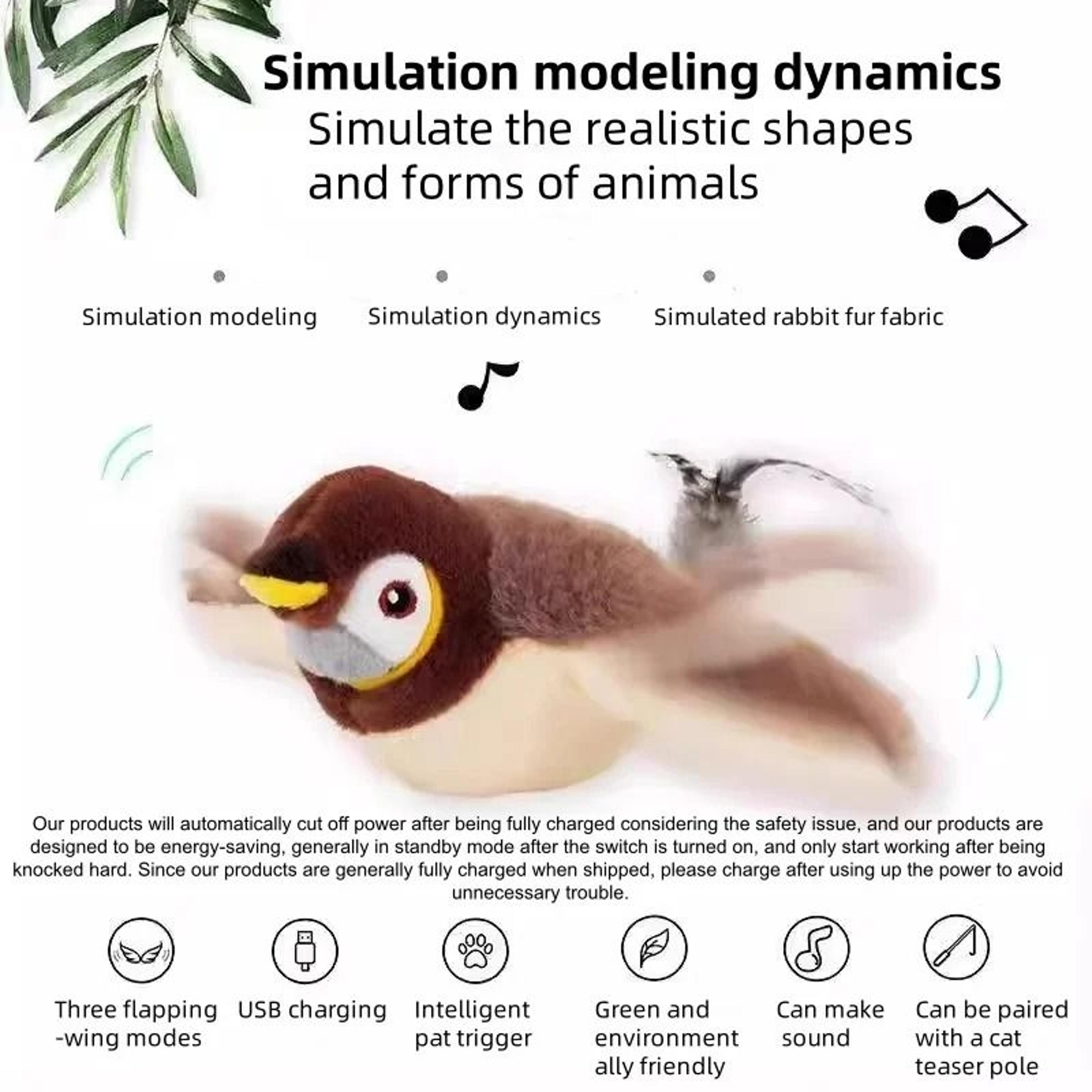 FlutterTweet Interactive Cat Bird Toy Rechargeable Chirping Plush Toy For Cats And Dogs 7