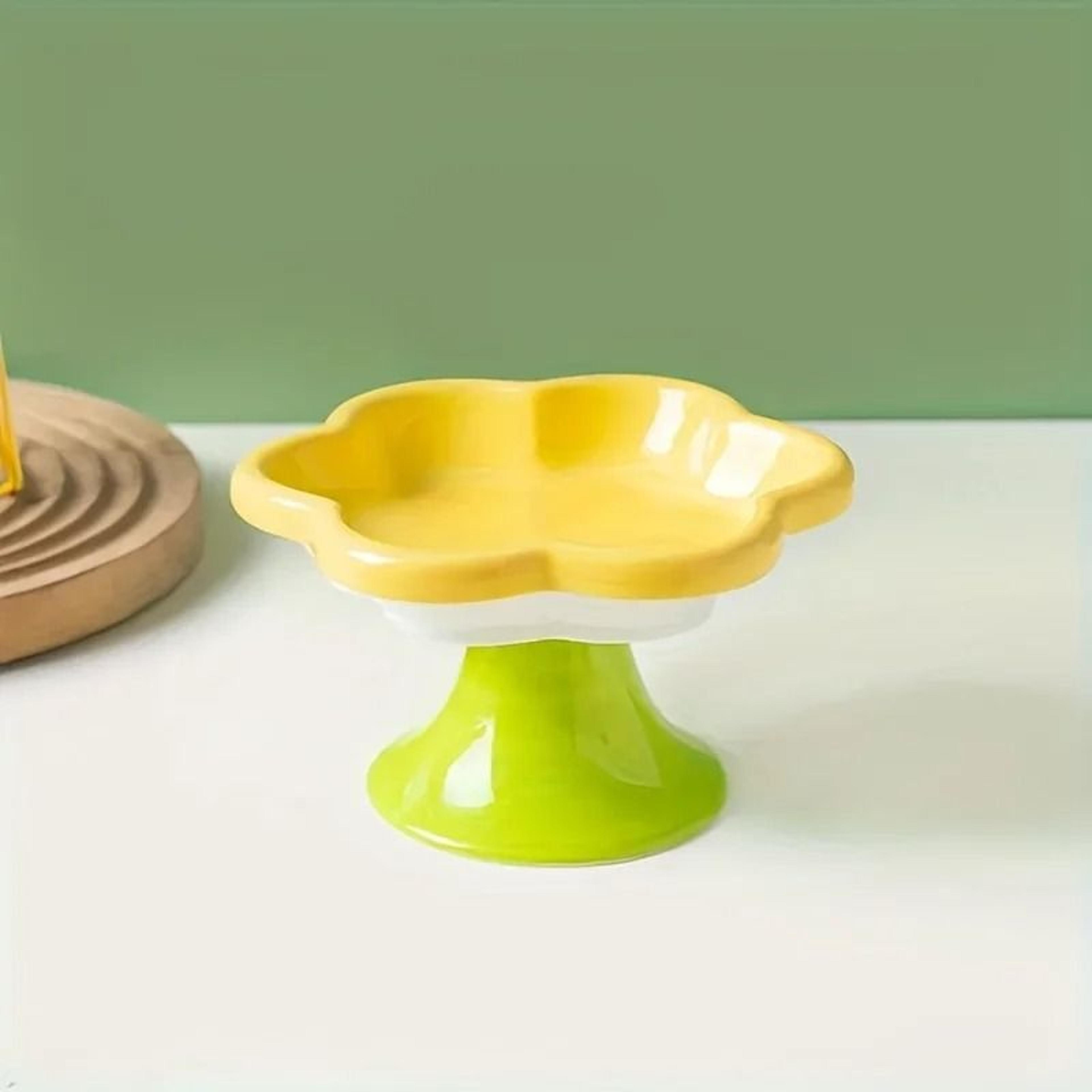 Ceramic Raised Cat Bowl With Flower Design And Elevated Stand 1