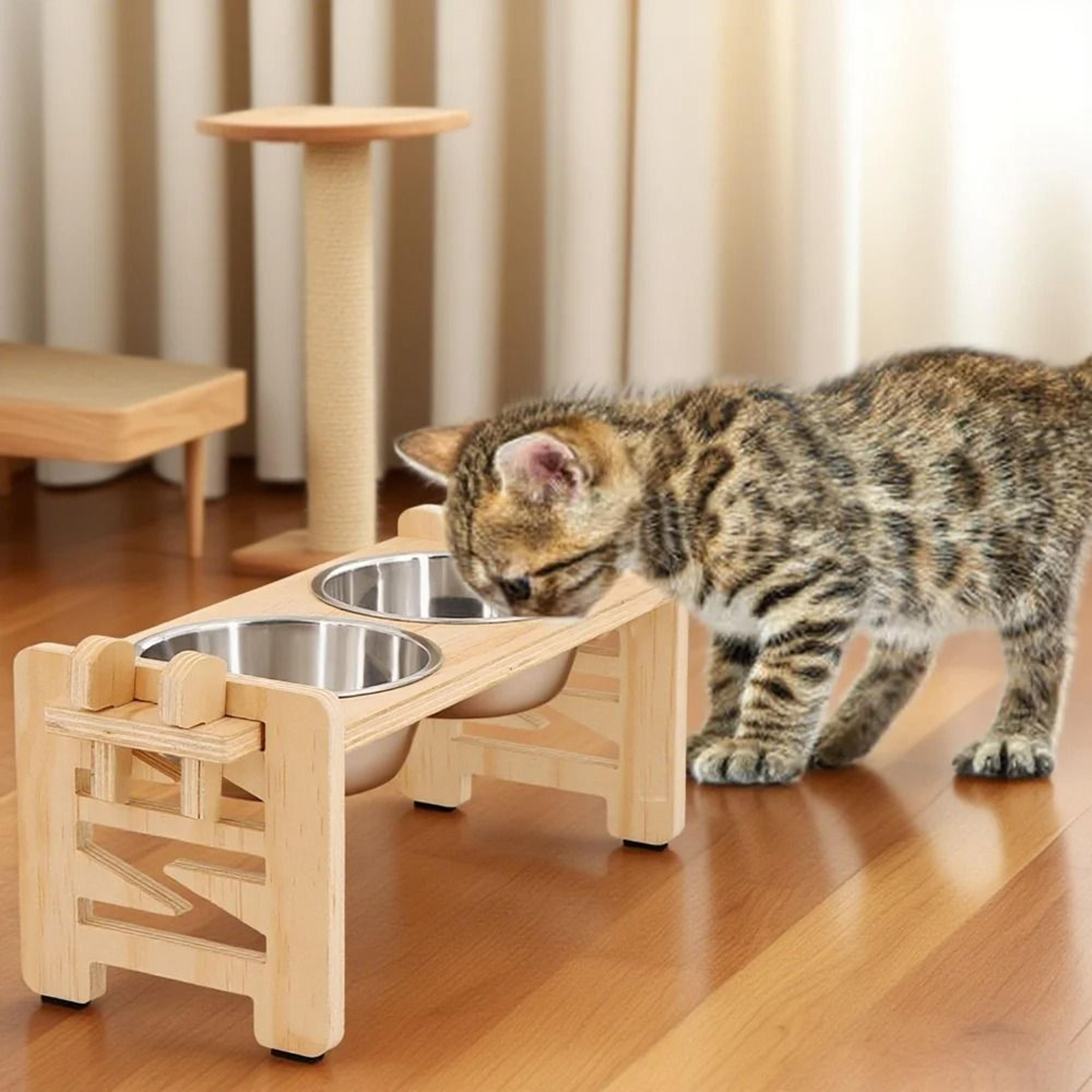 Adjustable Elevated Pet Feeder With Stainless Steel Bowls For Cats And Small Dogs 0