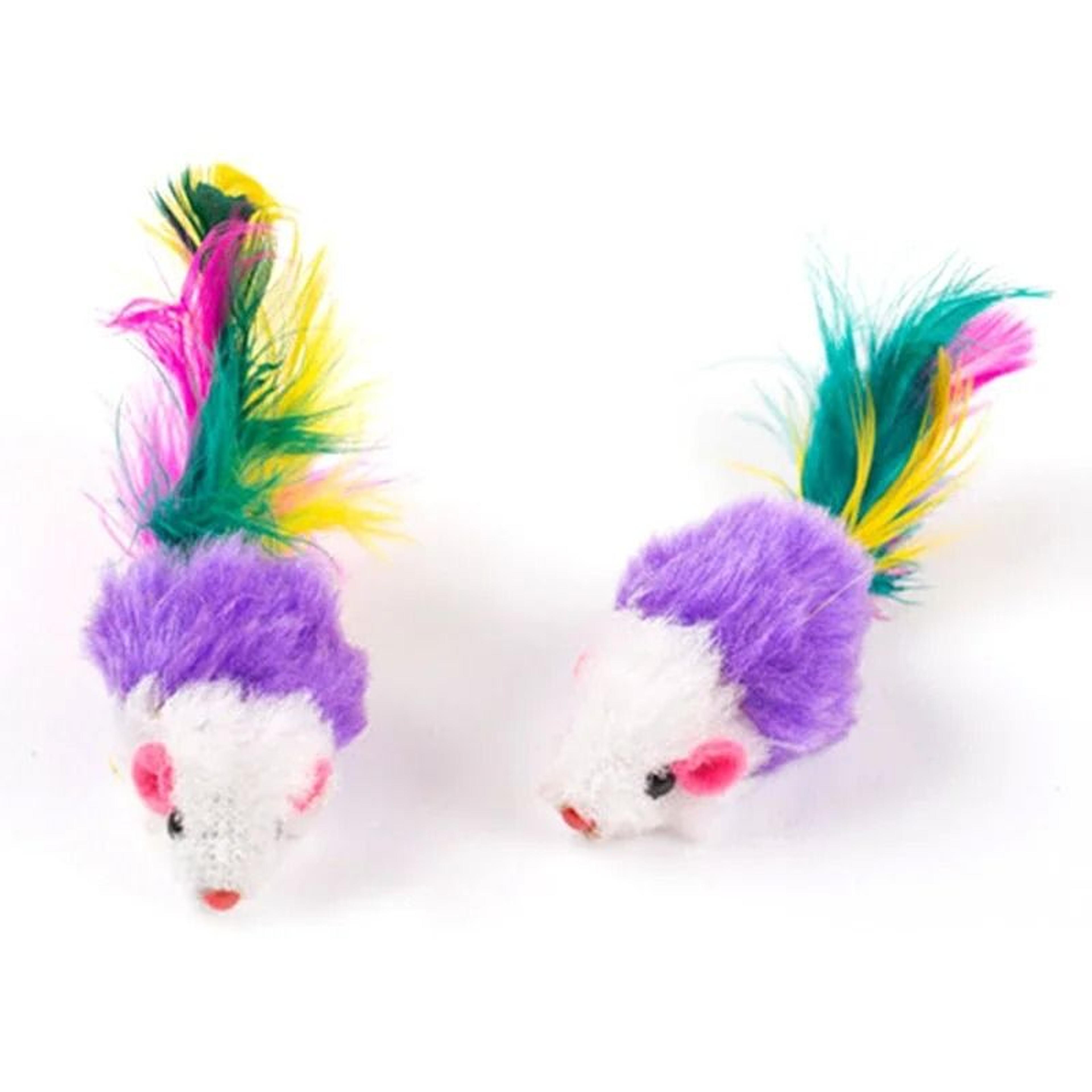 Interactive Cat Mouse Toy With Colorful Feathers Soft Wool Play Toy For Cats And Kittens 3