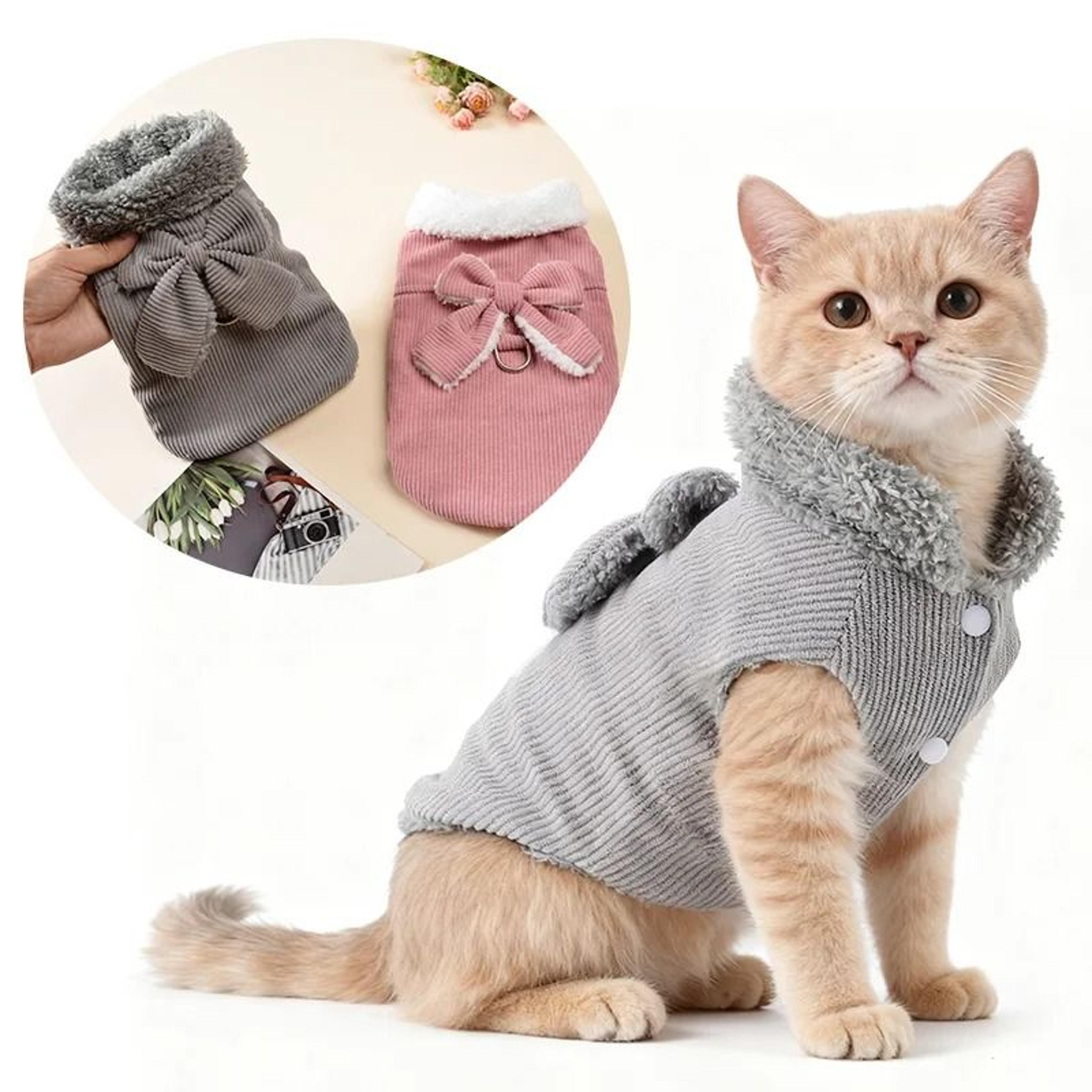 soft fleece winter pet vest coat with bow and d ring for cats and small dogs