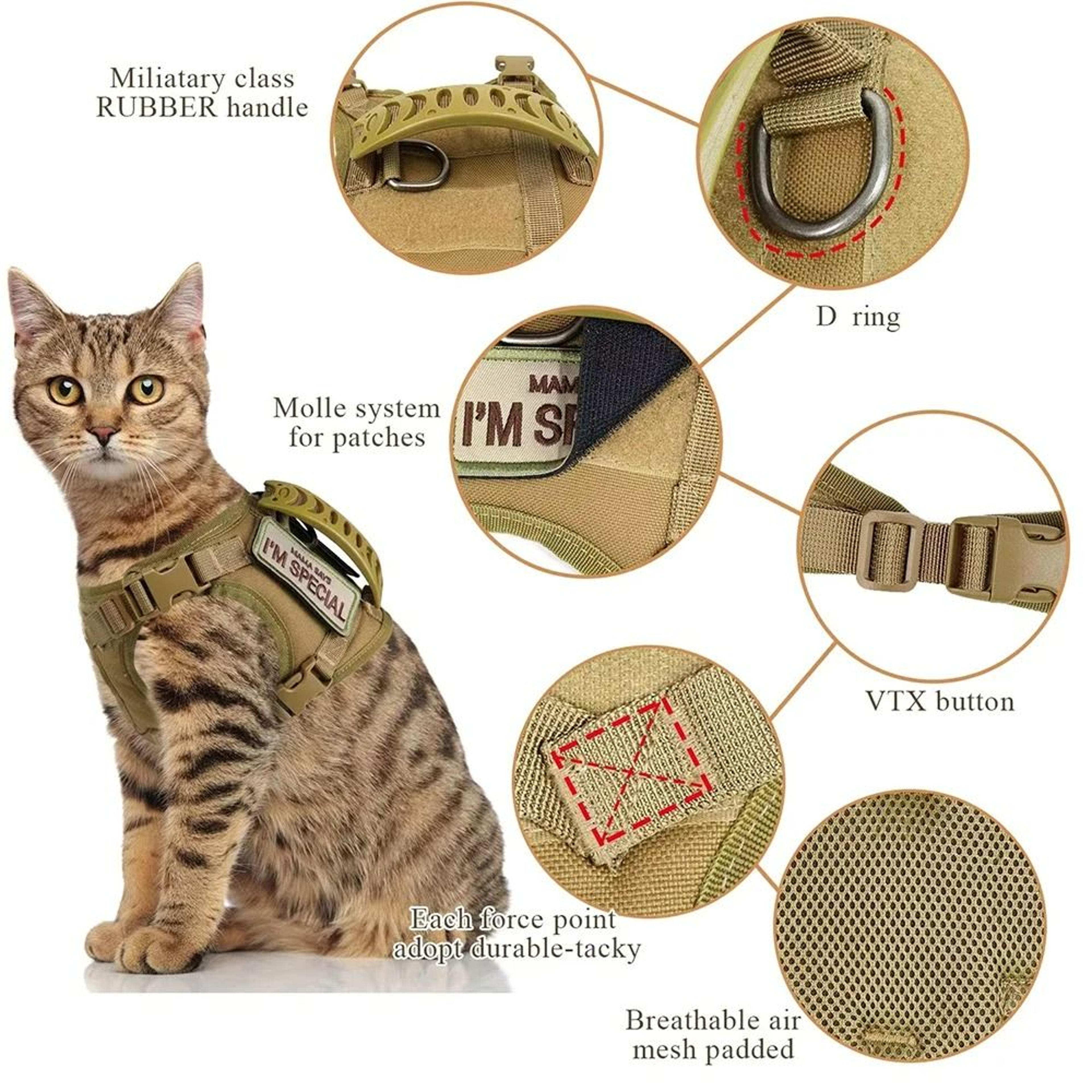 Escape Proof Tactical Cat Harness And Leash Set Breathable Full Body Vest For Cats And Small Dogs 19