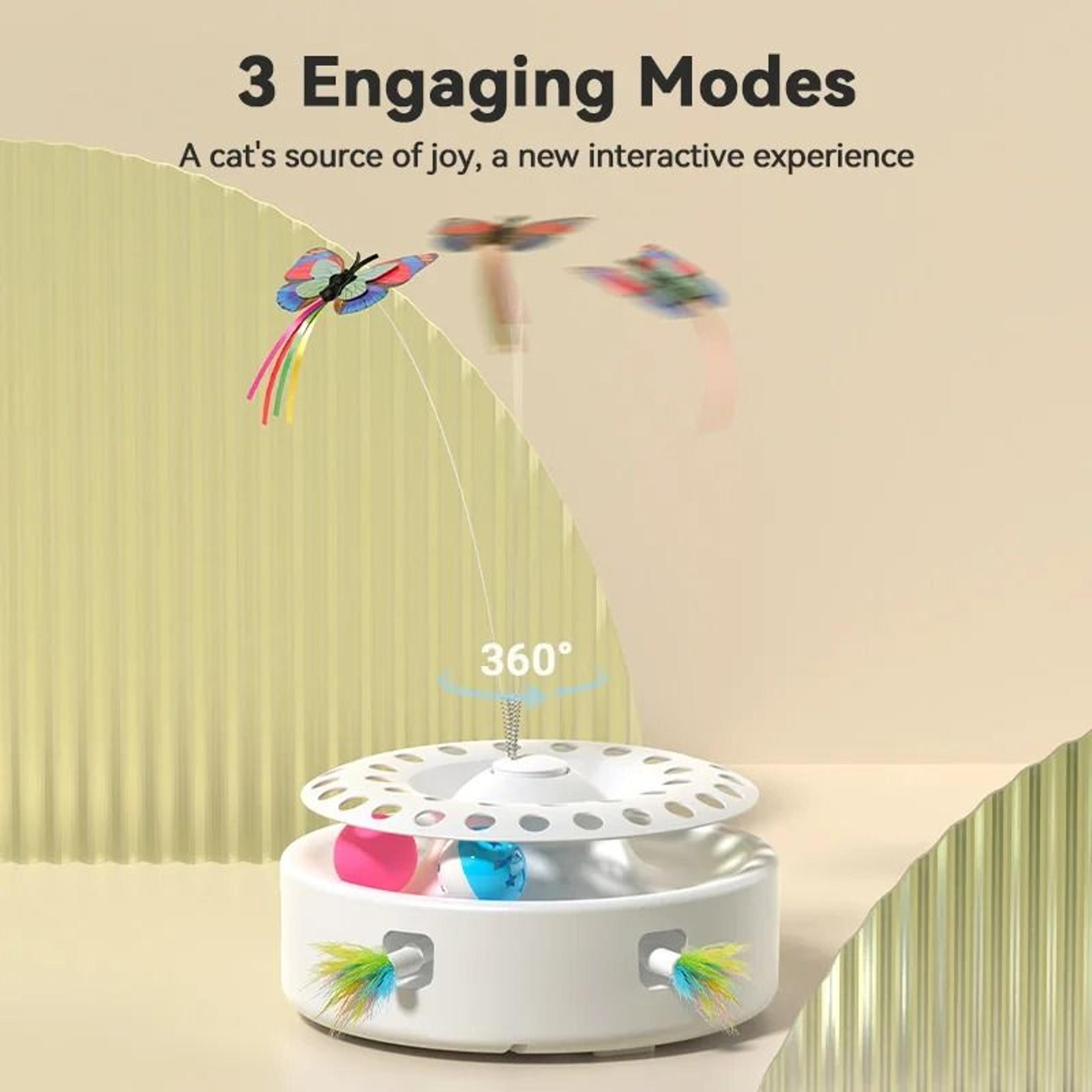 ROJECO 3 In 1 Automatic Cat Toy With Butterfly Teaser Track Balls And Feather Play Set 5
