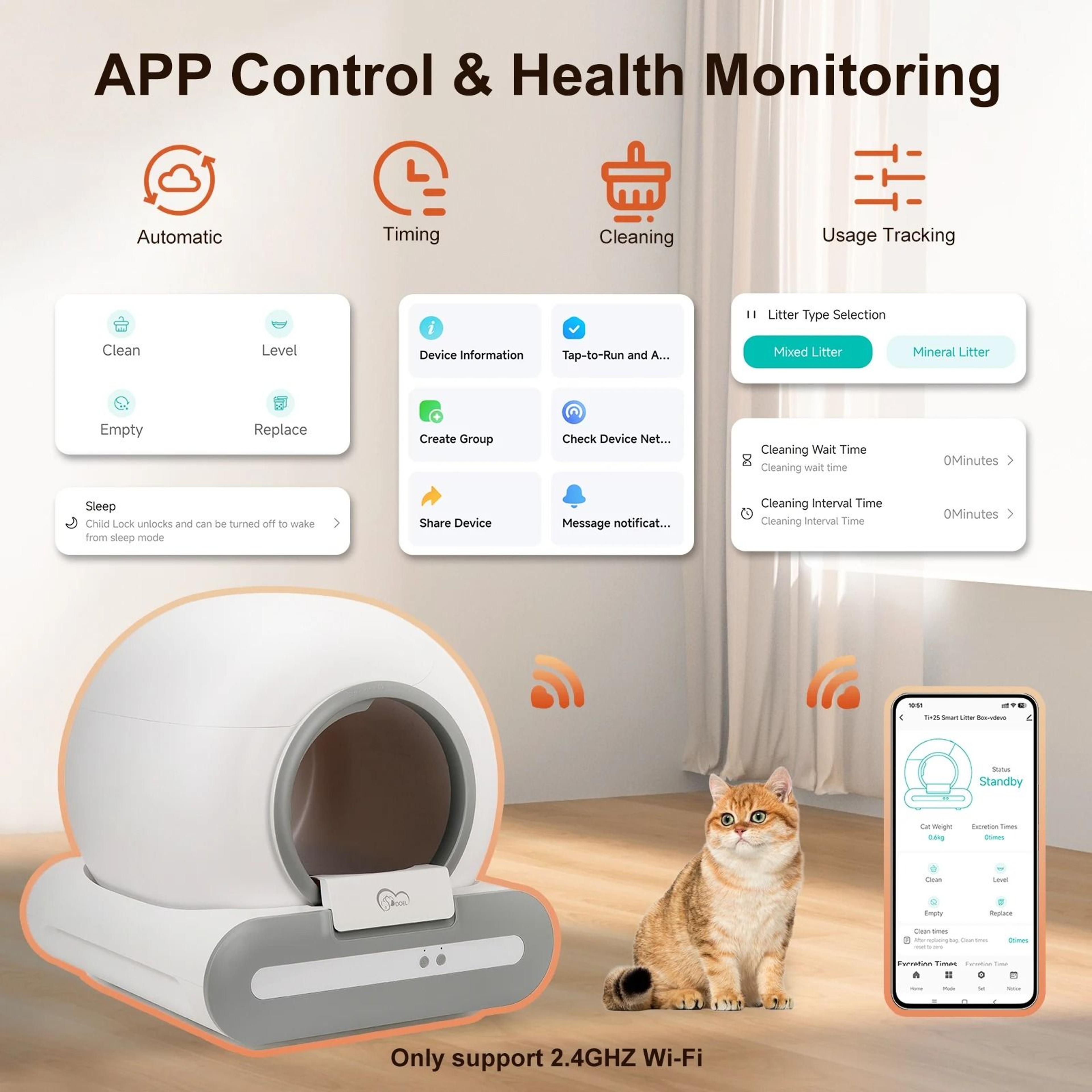 DOEL Self Cleaning Cat Litter Box With App Control 65L Automatic Smart Litter Box 5