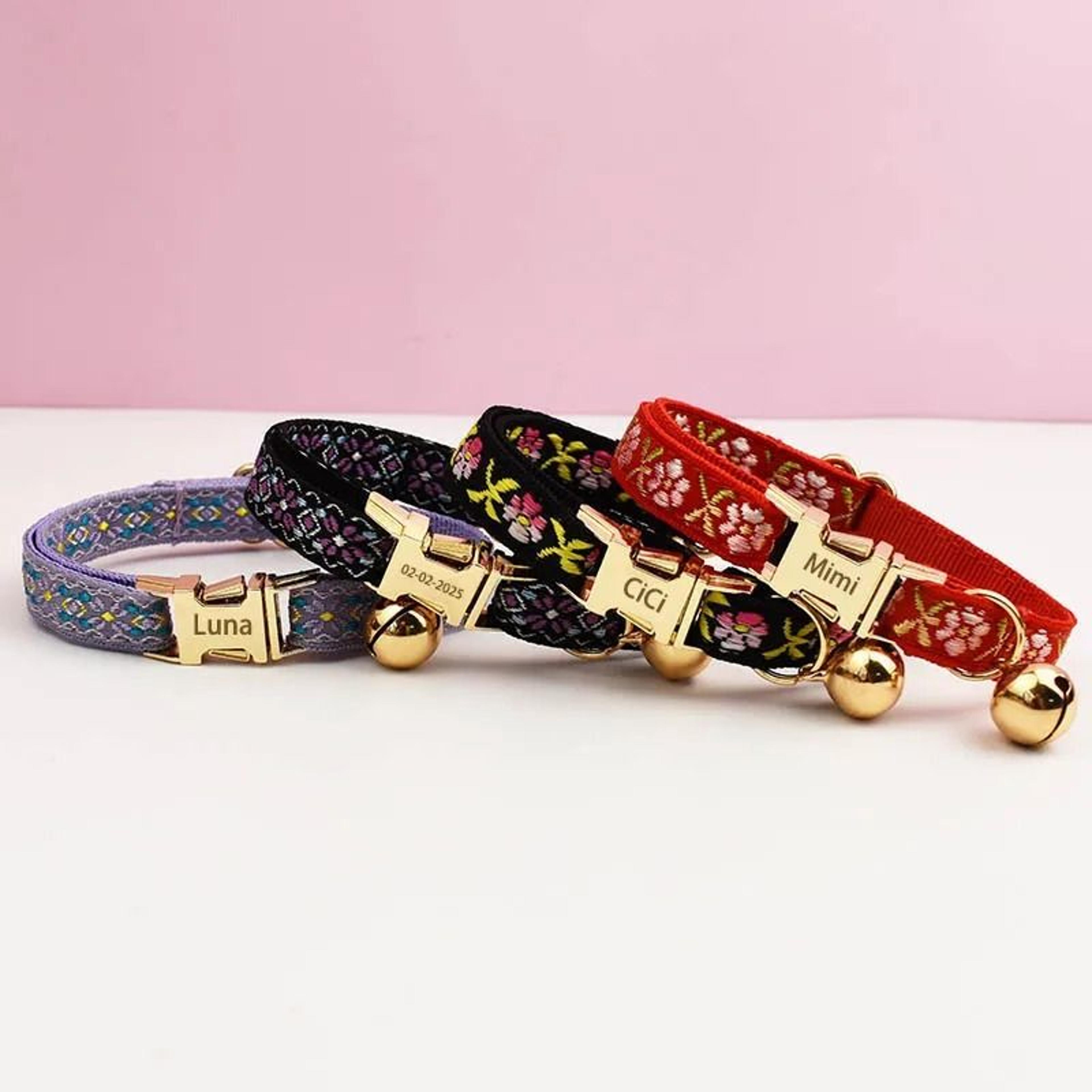 Personalized Cute Cat Collar And Leash Set With Engraved ID Tag And Bell 0