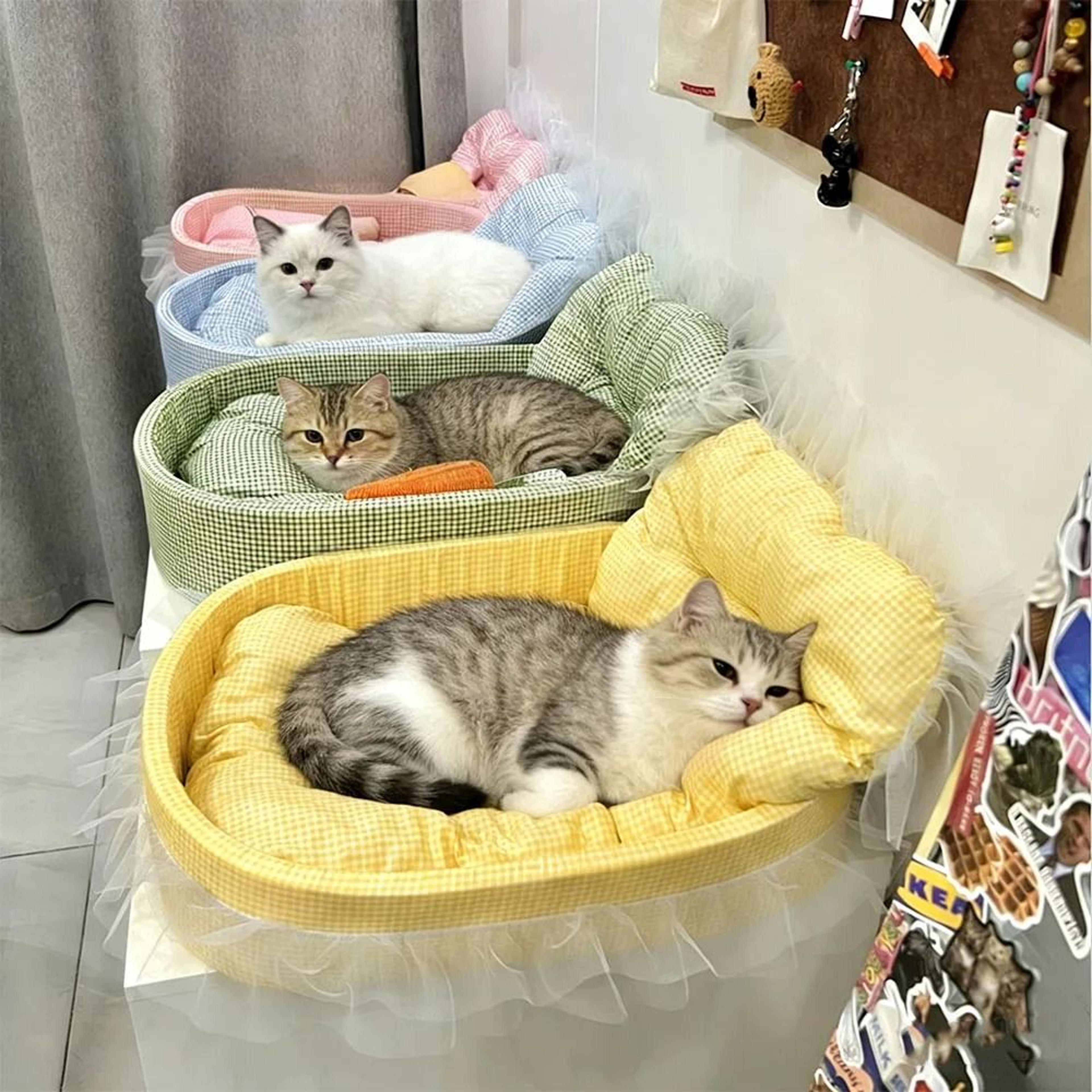 cute lace trimmed princess pet sofa bed soft plush washable oval bed for cats and small dogs