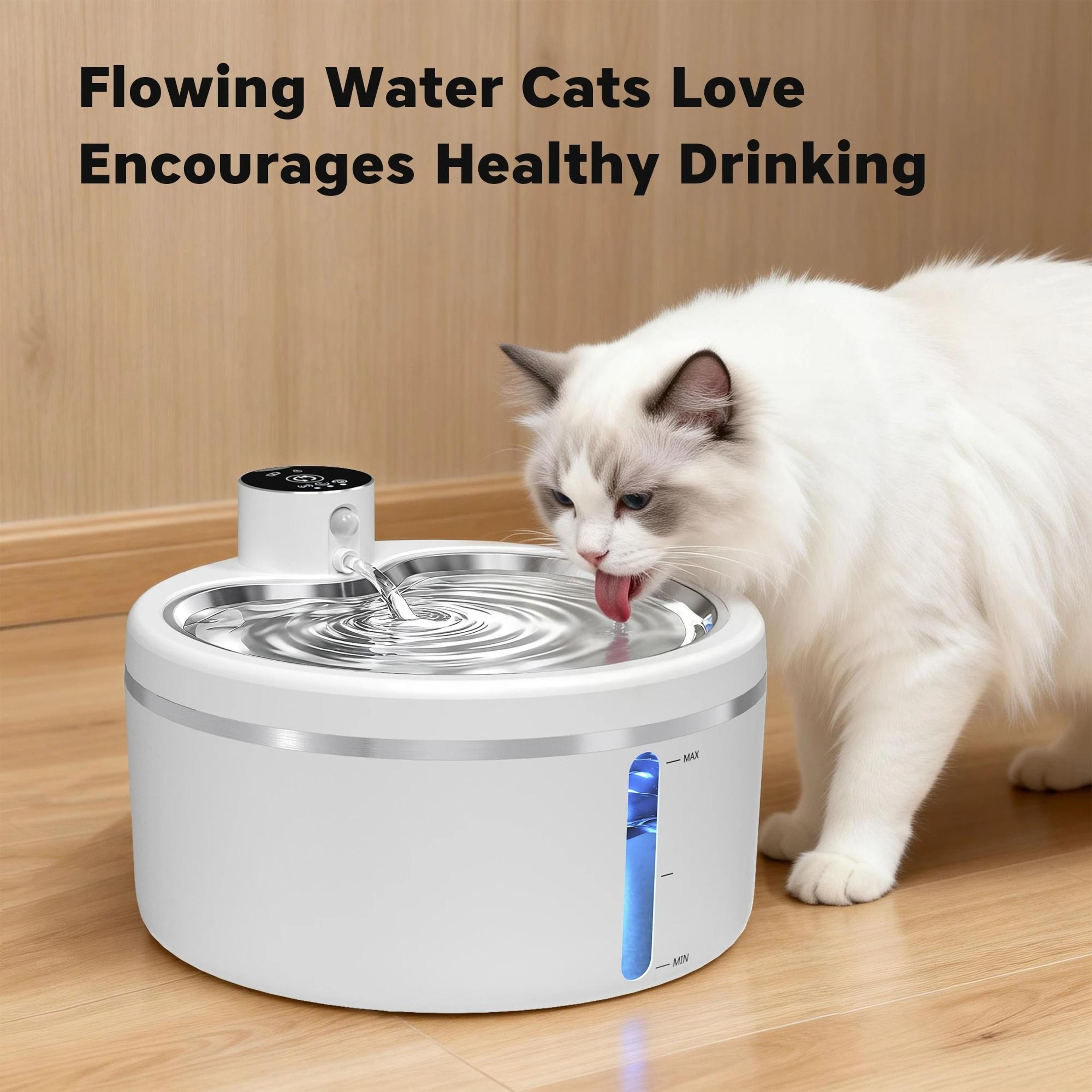 2.5l smart sensor cat water fountain with stainless steel tray and rechargeable battery