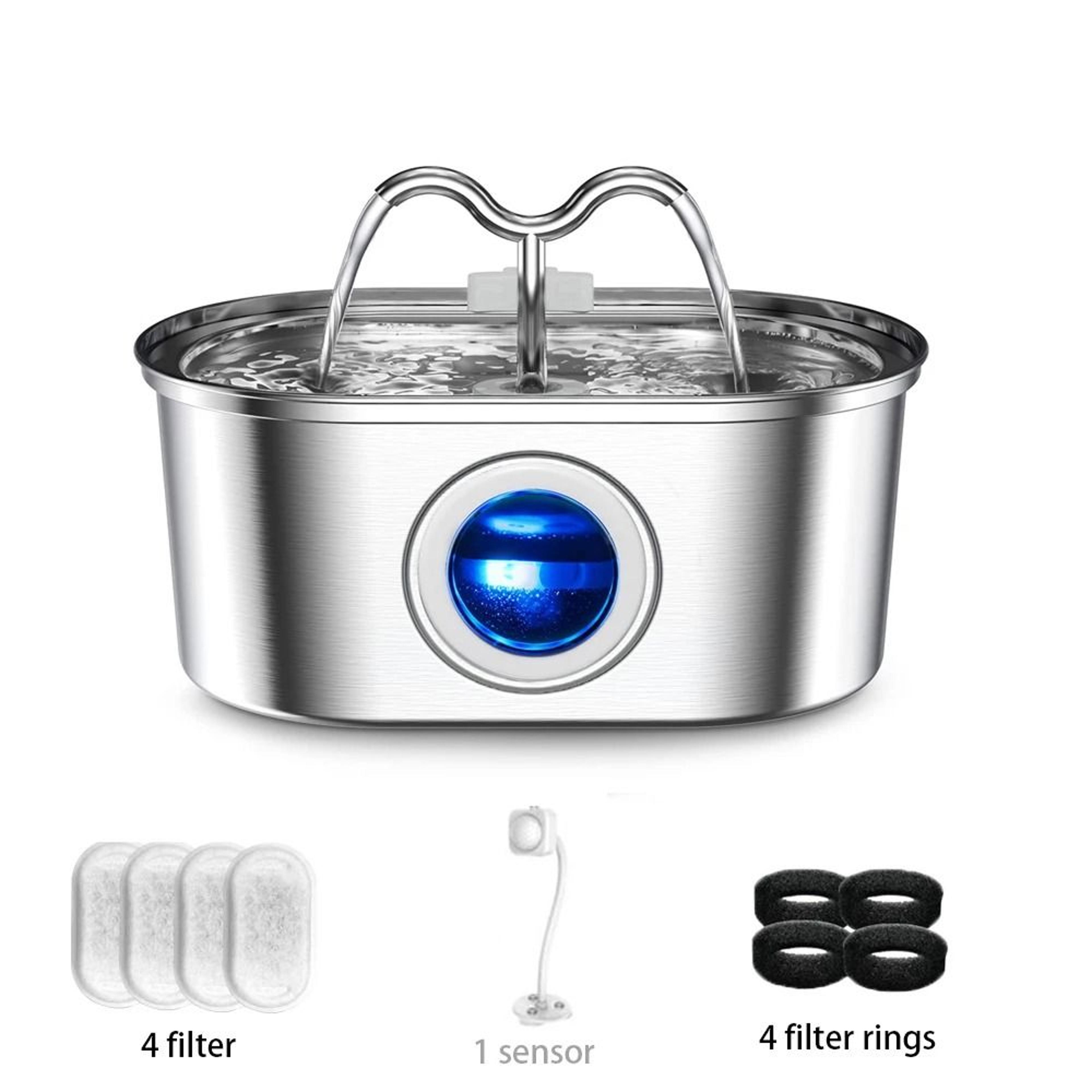 32L Stainless Steel Automatic Cat Water Fountain With LED Light And Silent Pump 3