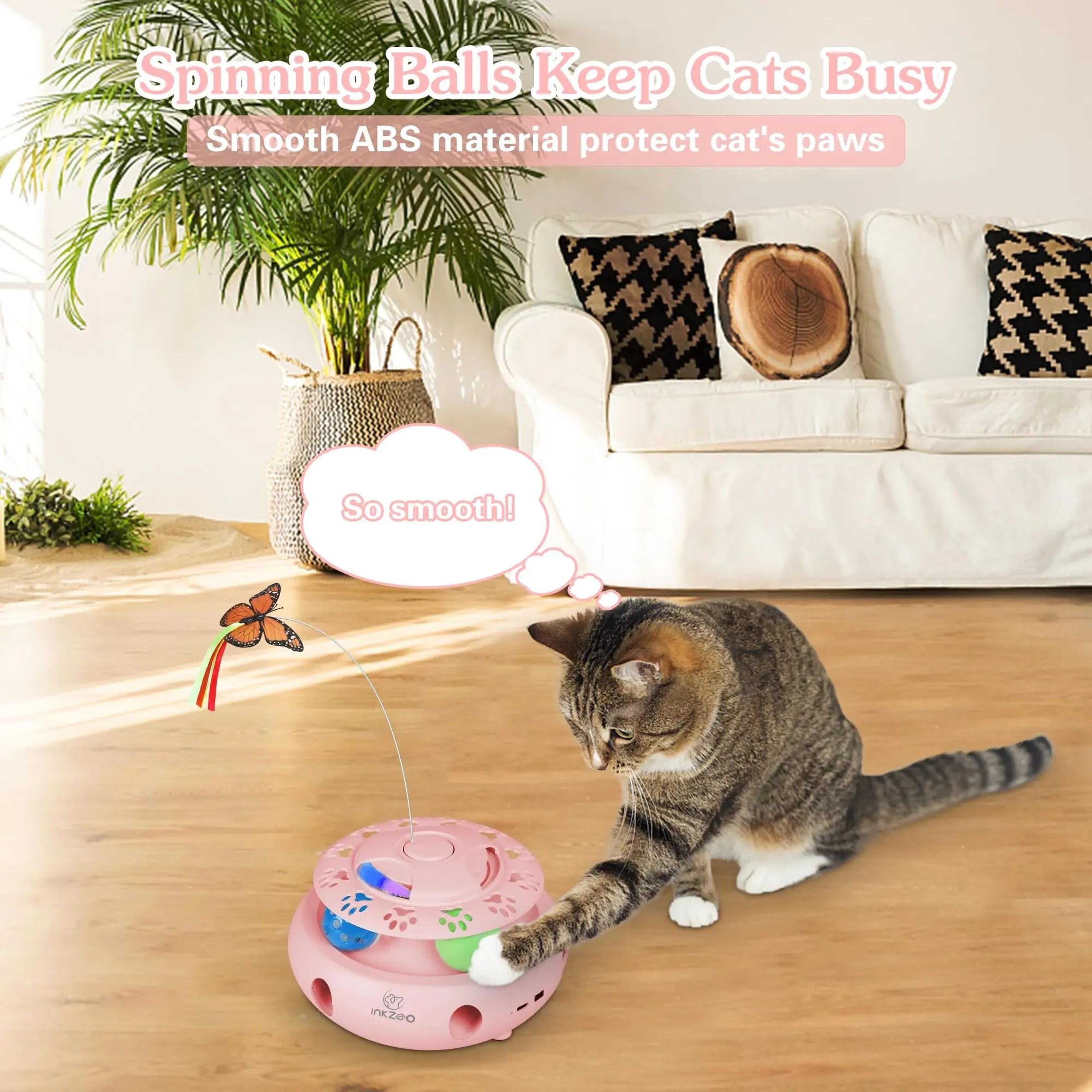 INKZOO Interactive Cat Toy 4 In 1 Automatic Whack A Mole Butterfly And Track Ball Game 12
