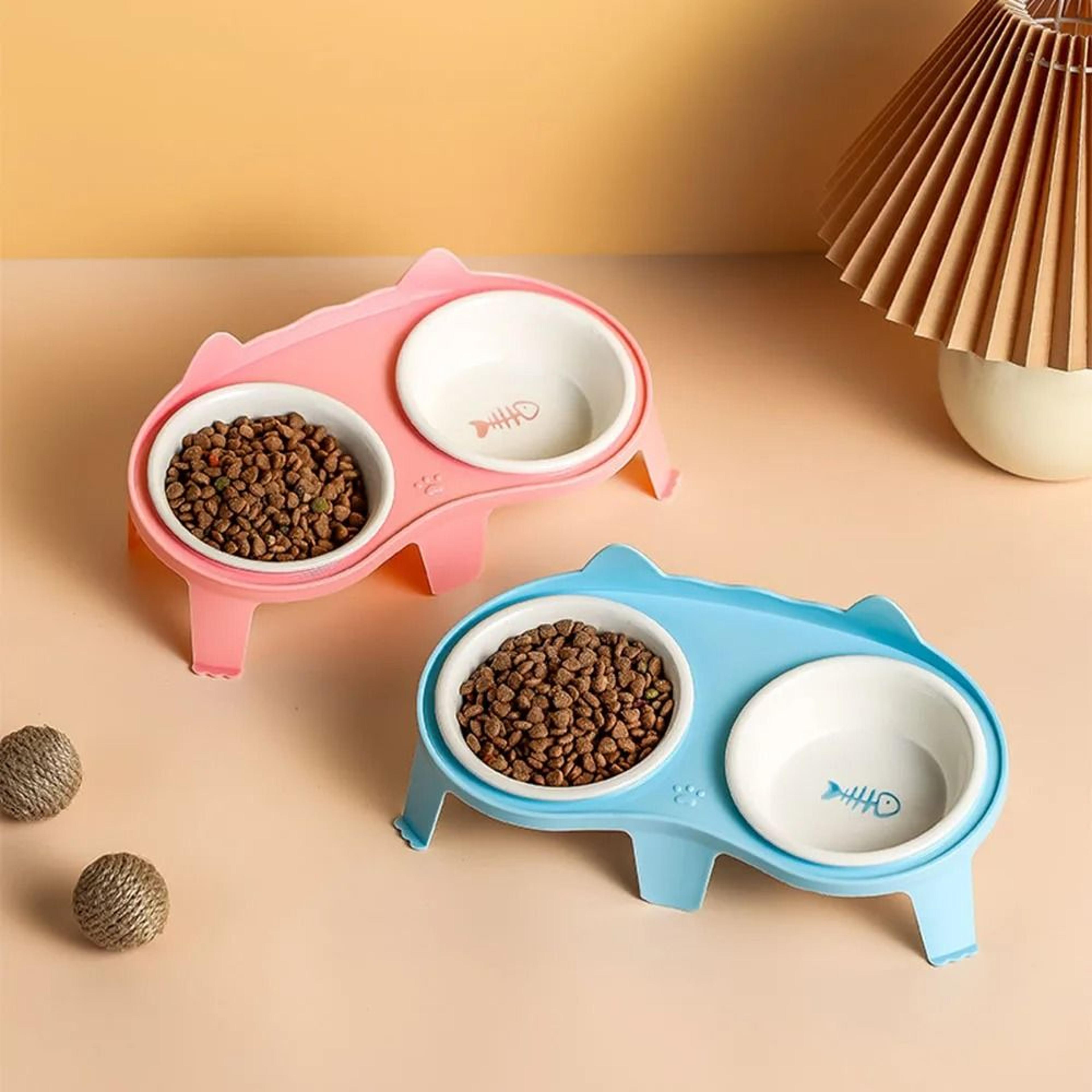 elevated ceramic cat bowl double slanted food and water feeding set for cats and kittens