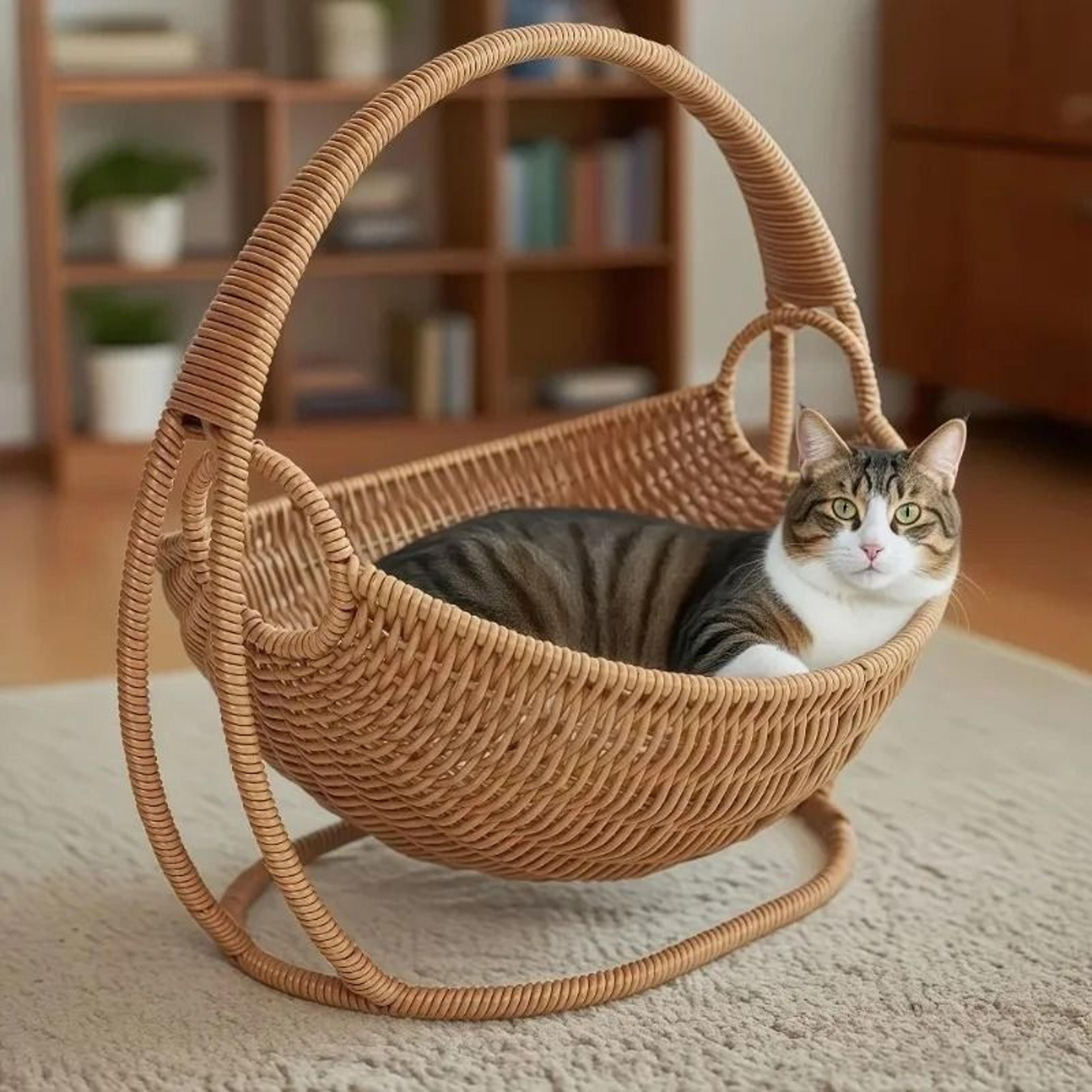 Indoor Cat Hammock Bed Hanging Rattan Pet Bed With Bracket For Cats And Small Pets 7