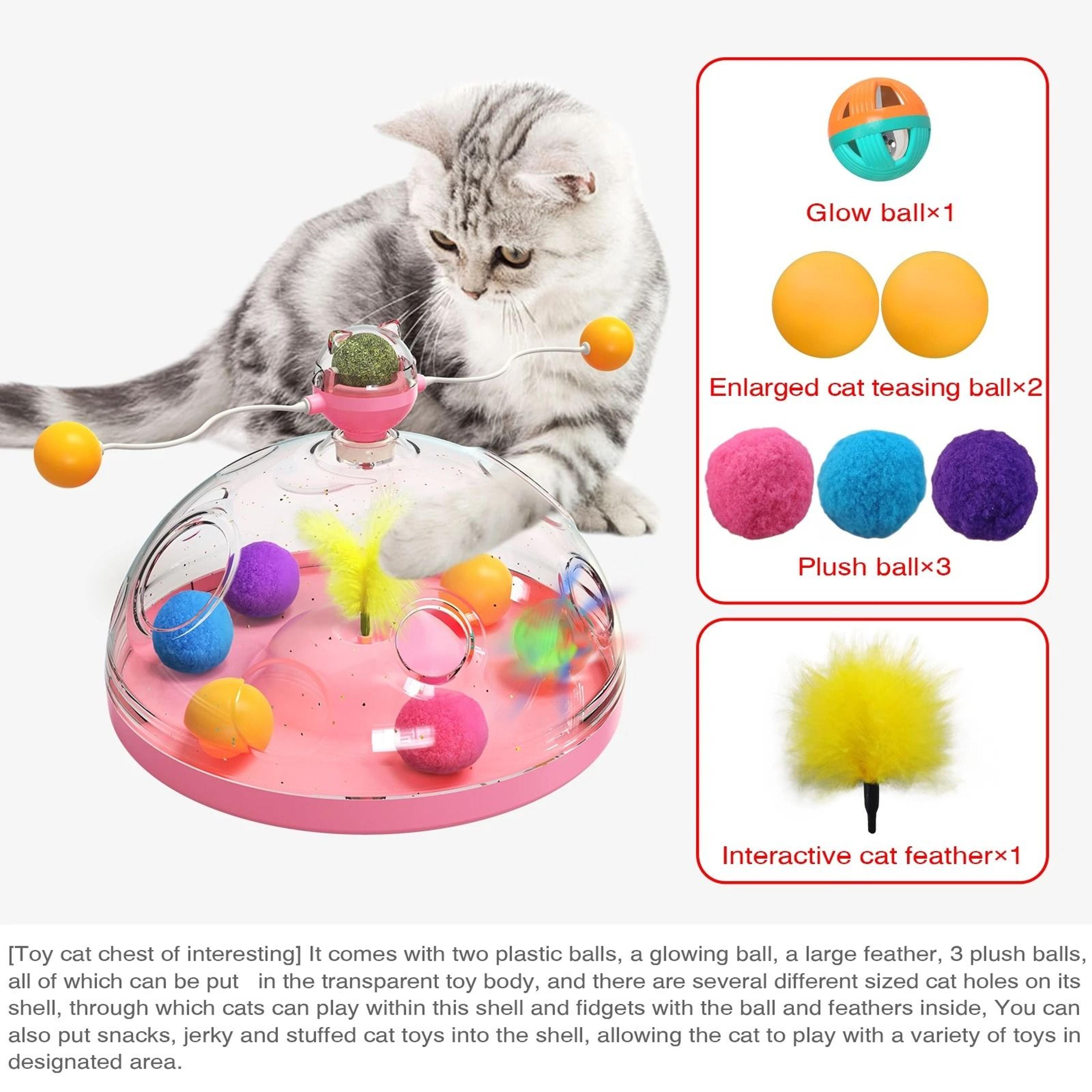 Interactive Cat Puzzle Toy Spinning Track Ball And Feather Teaser Brain Game For Indoor Cats 8