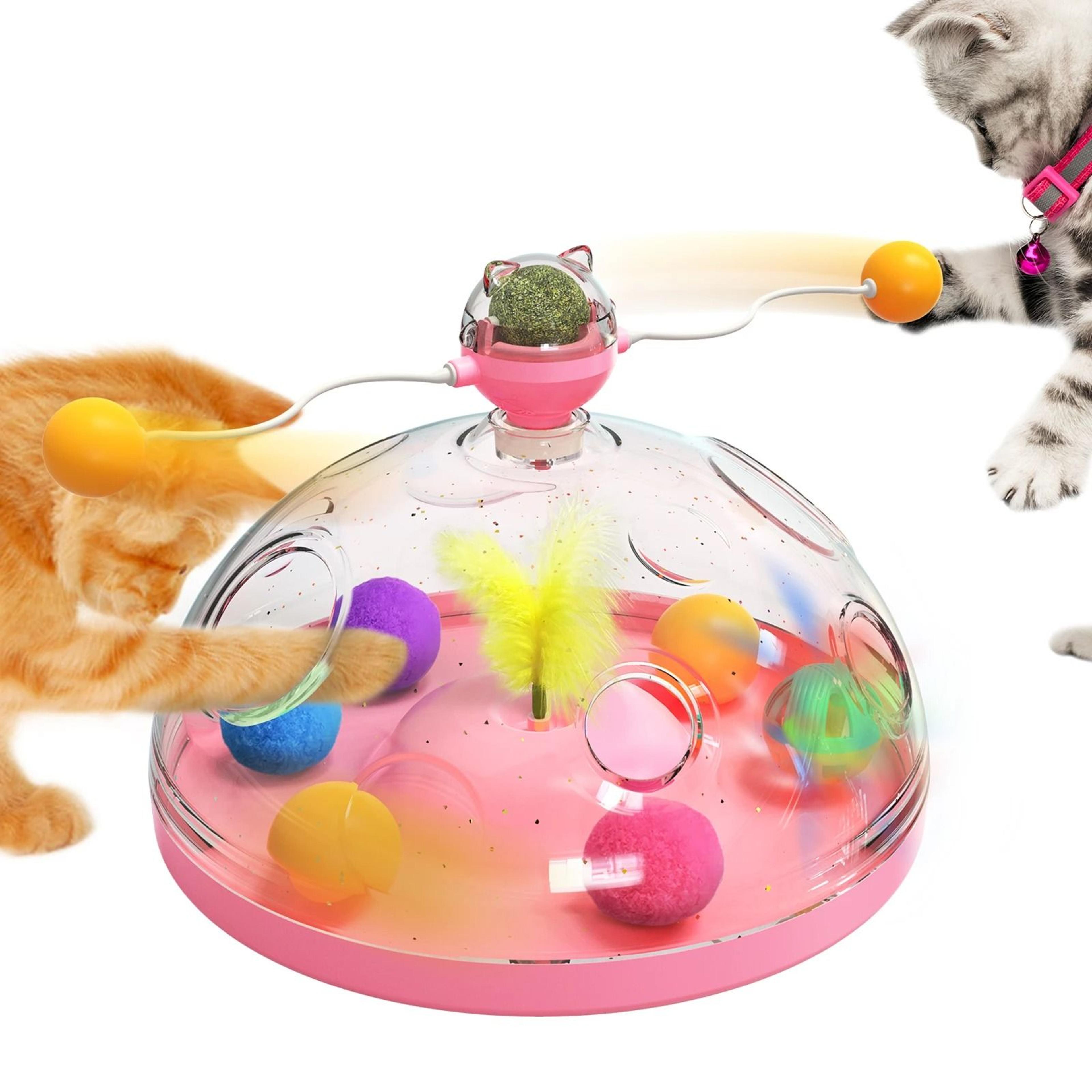 interactive cat puzzle toy spinning track ball and feather teaser brain game for indoor cats