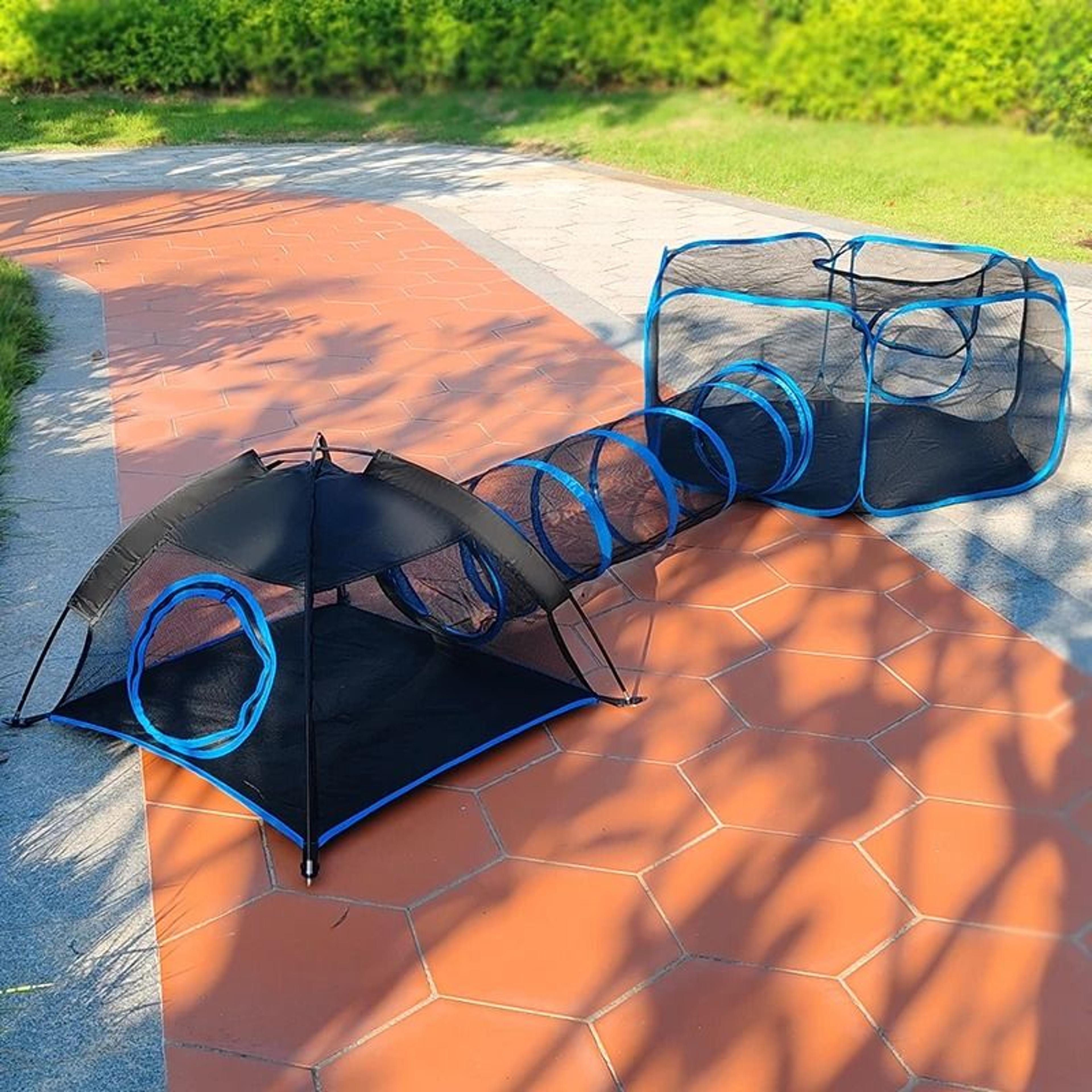 3 in 1 portable pet playpen mesh playhouse cage with tunnel for cats and small animals