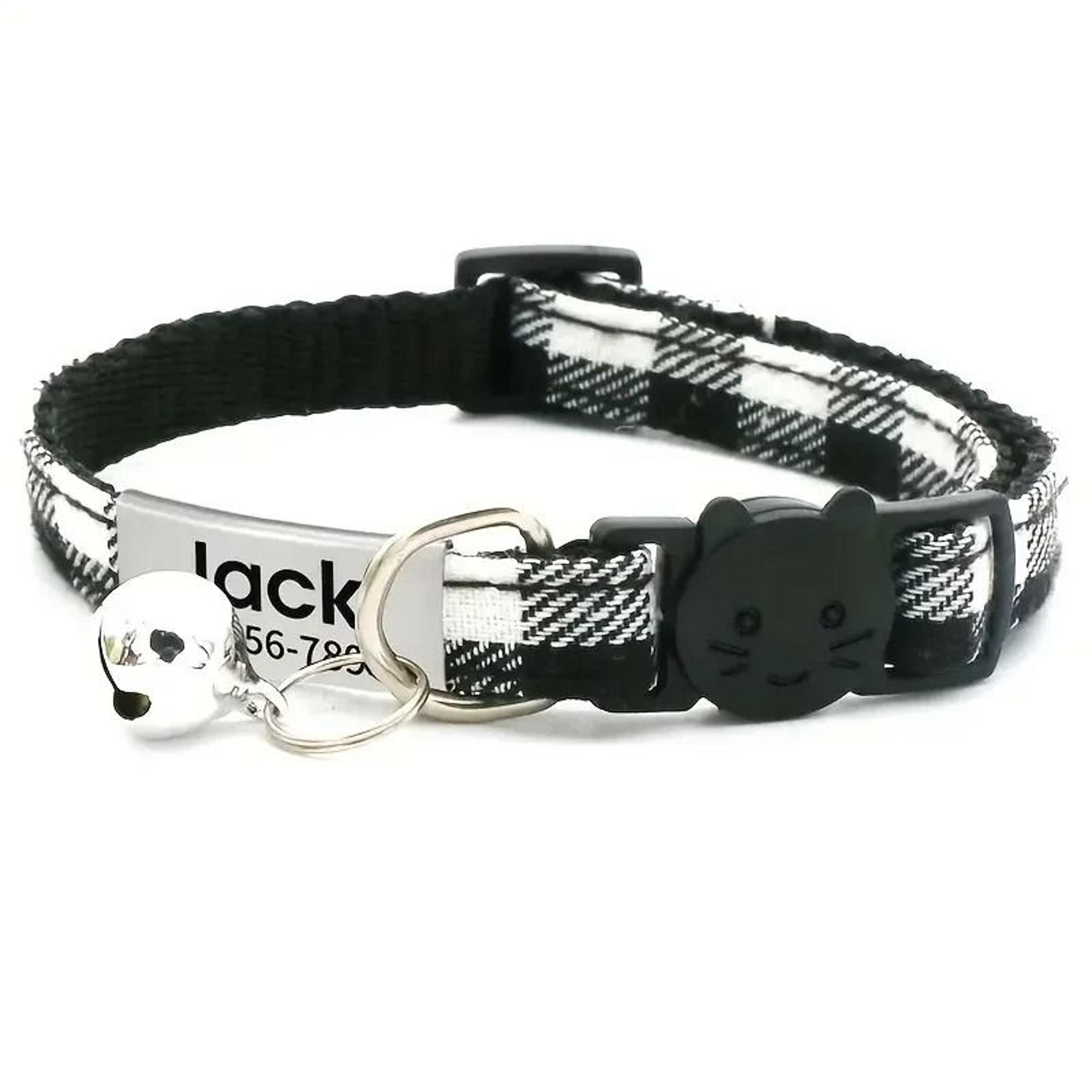 Personalized Breakaway Cat Collar Adjustable Plaid Nylon Kitten Collar With Bell And ID Tag 14