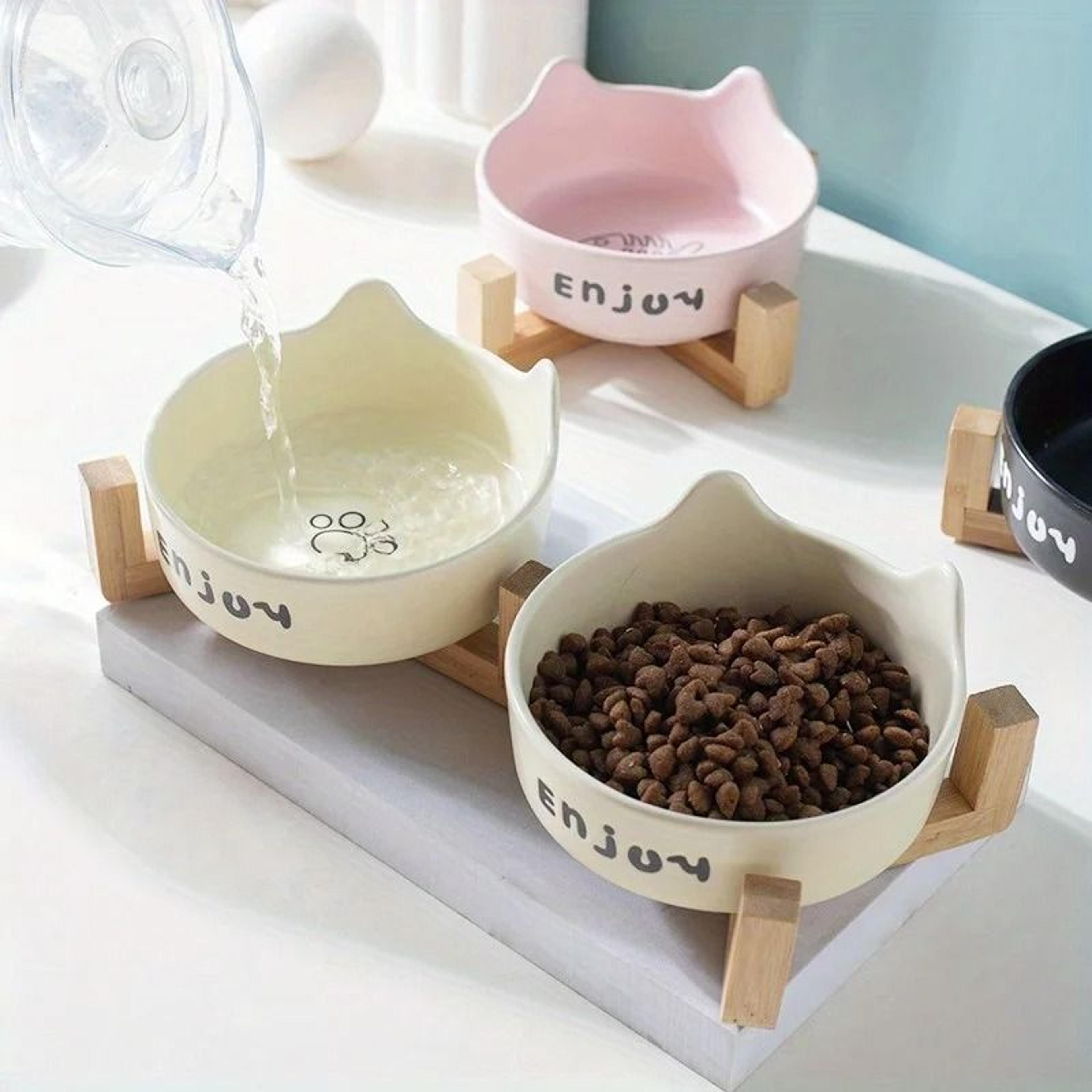 Non Slip Ceramic Double Pet Bowl Set With Stand For Cats And Dogs 6