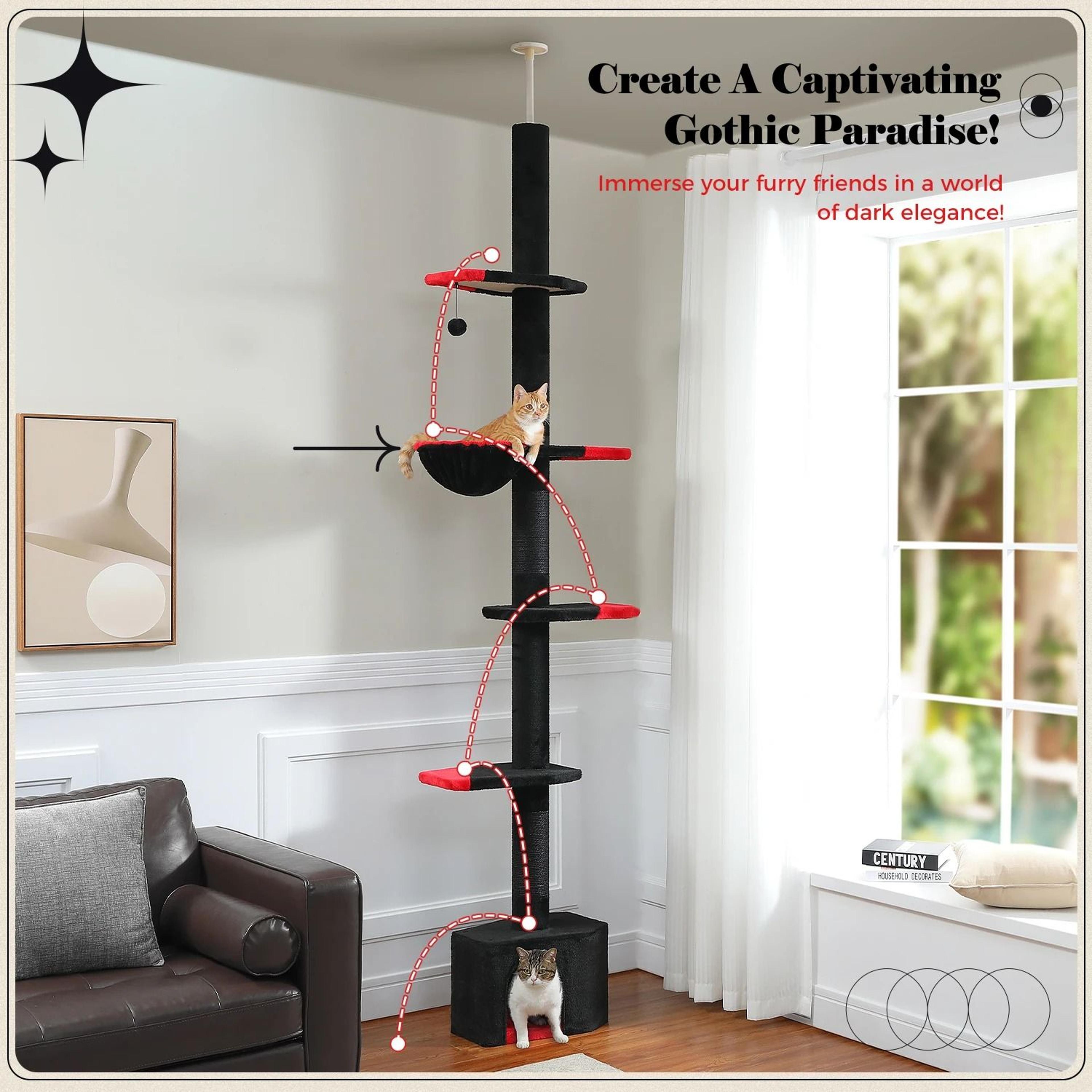 Adjustable Floor To Ceiling Cat Tree Tower With Condo Hammock And Scratching Posts 6