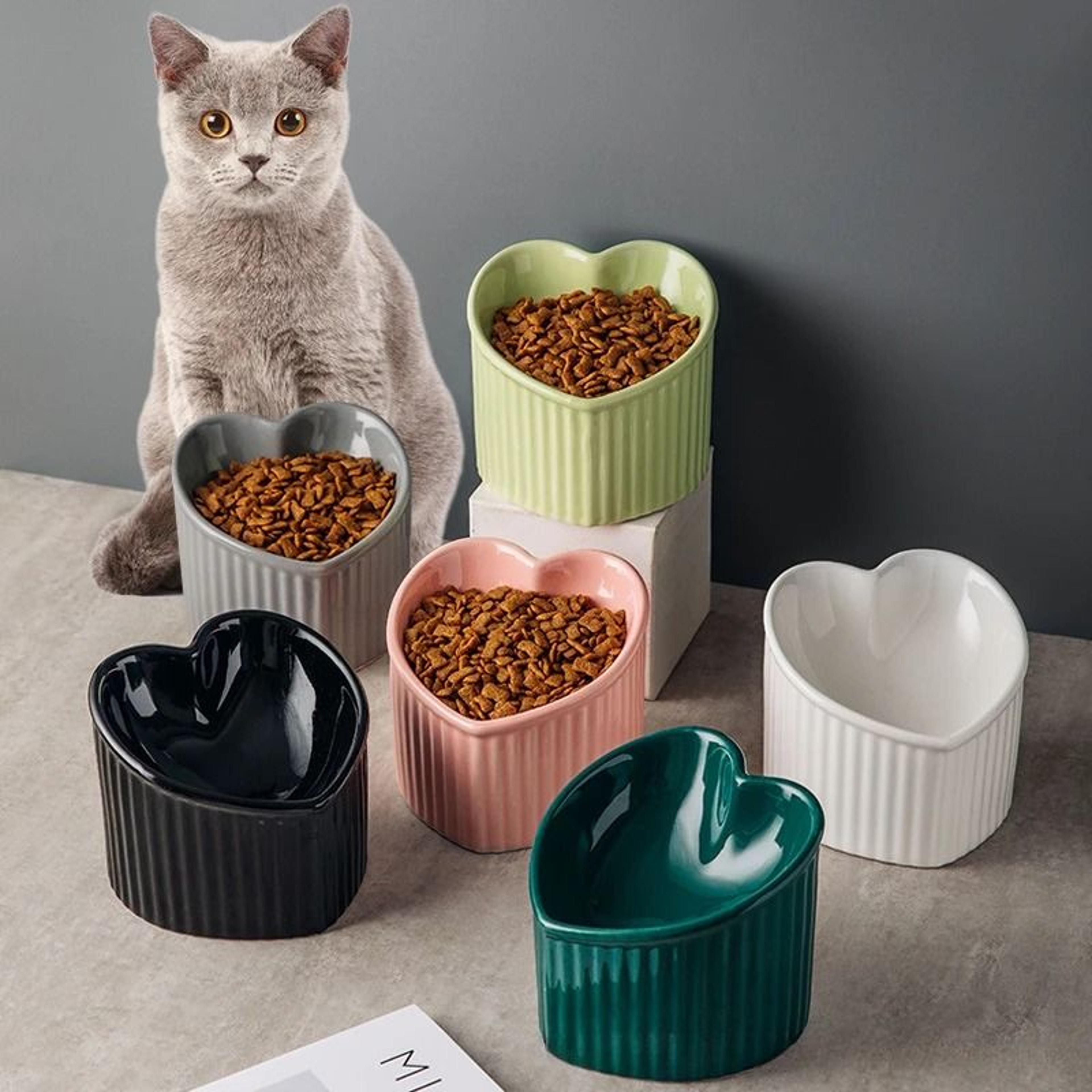 slanted ceramic cat bowl with stand anti tip elevated pet feeding dish for cats and small dogs