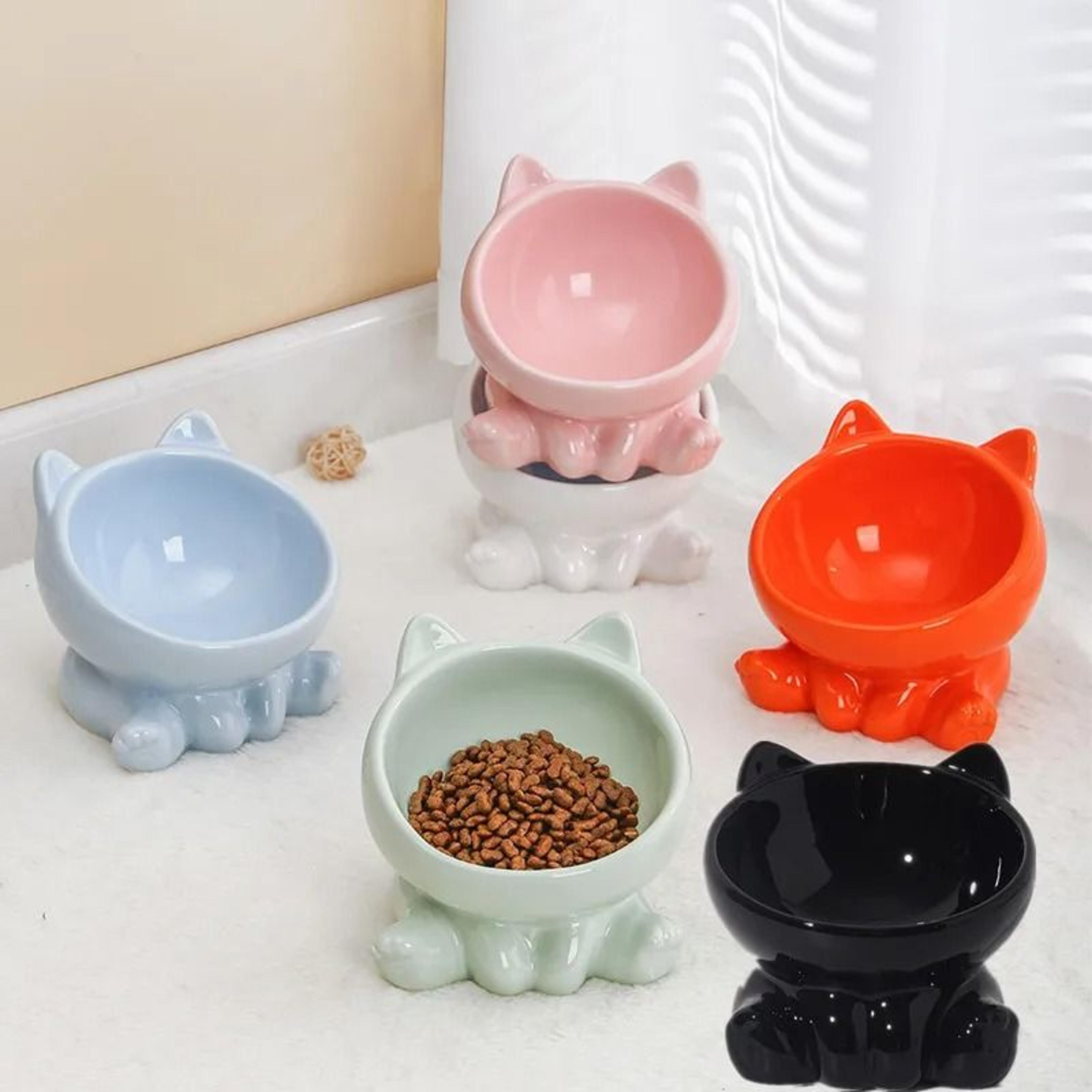 elevated ceramic cat bowl with stand diagonal pet feeding dish for cats and small dogs