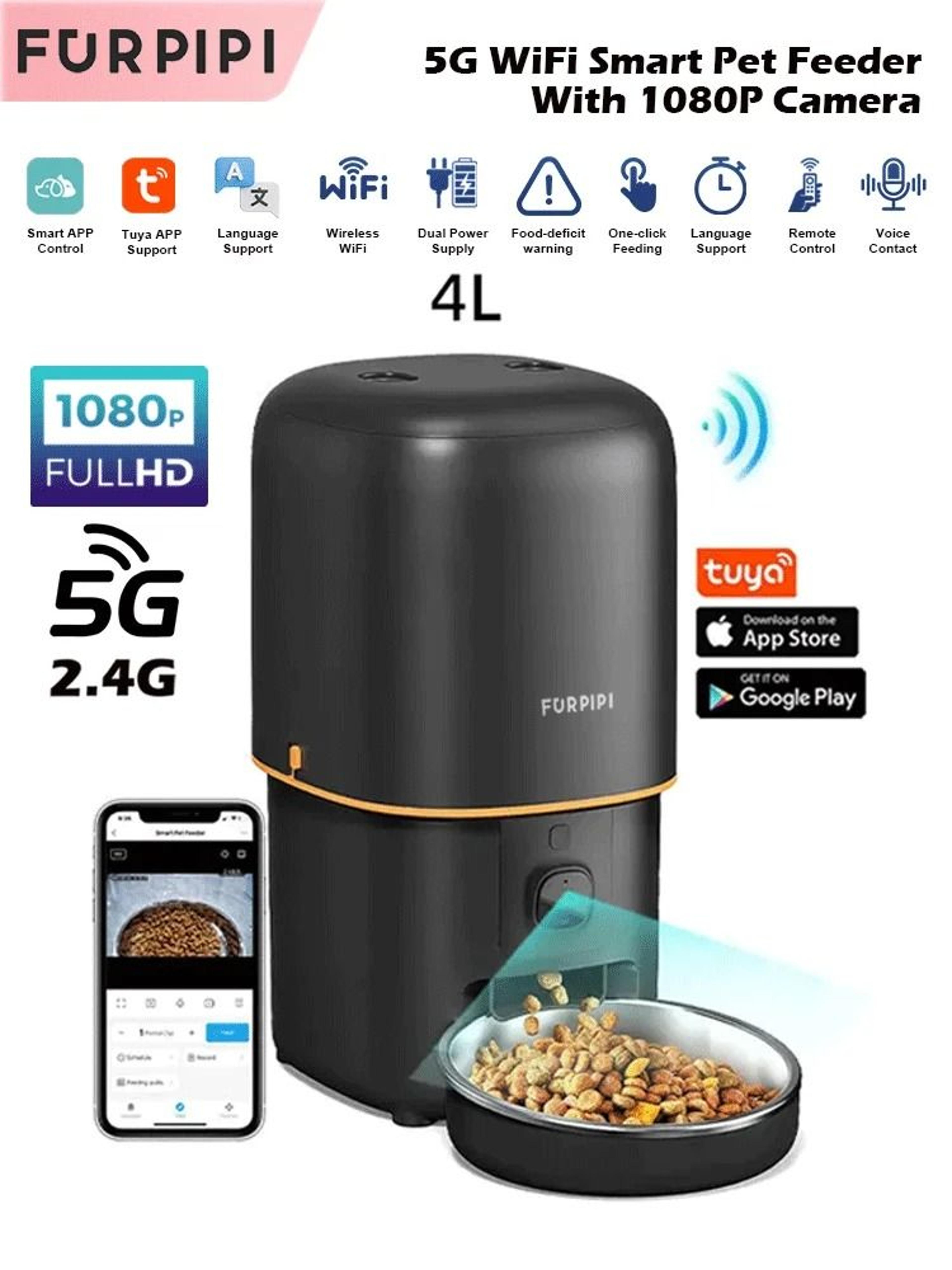 smart automatic cat feeder with camera wifi app controlled pet food dispenser
