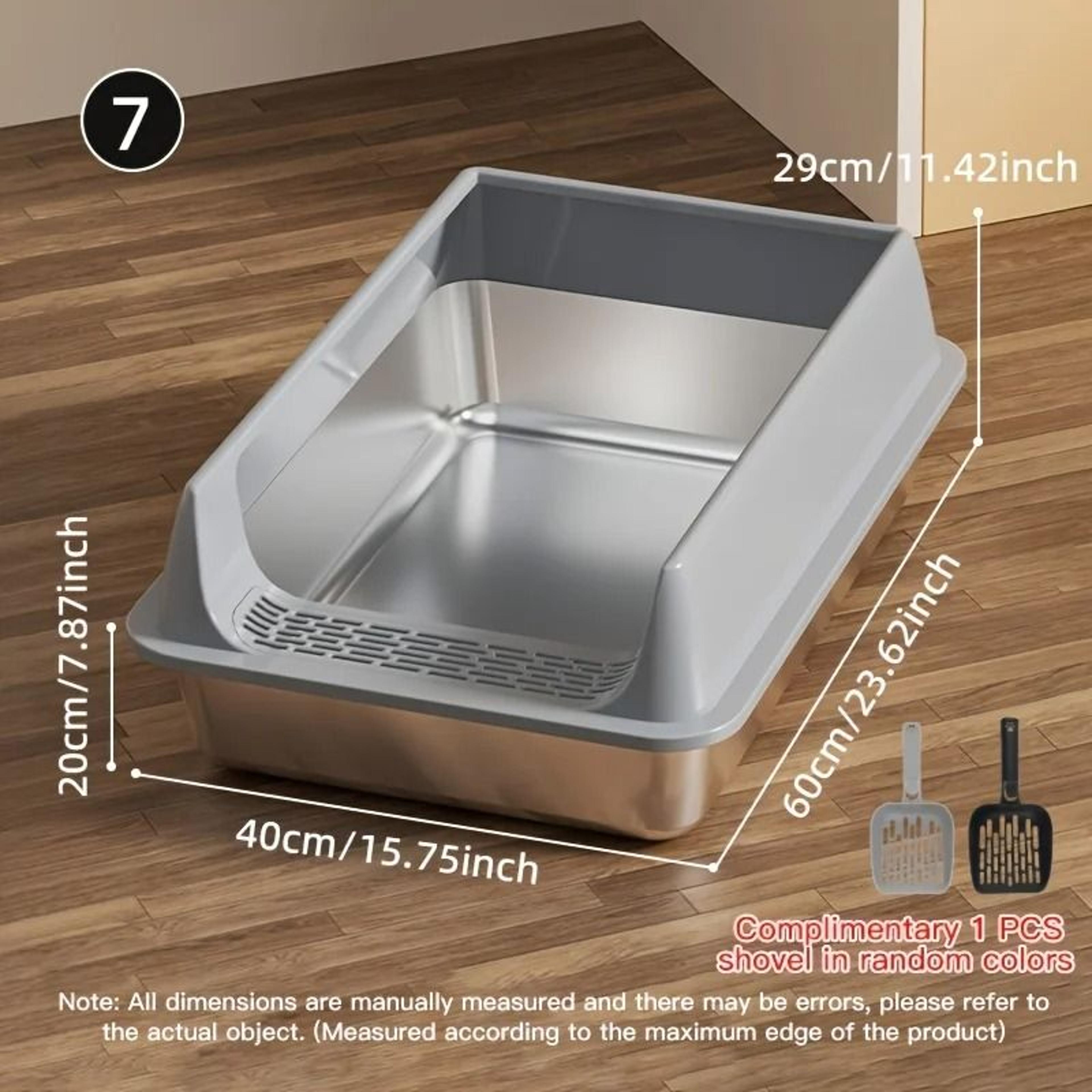 Stainless Steel Semi Enclosed Cat Litter Box Splash Proof Leak Proof Tray For Large Cats 6