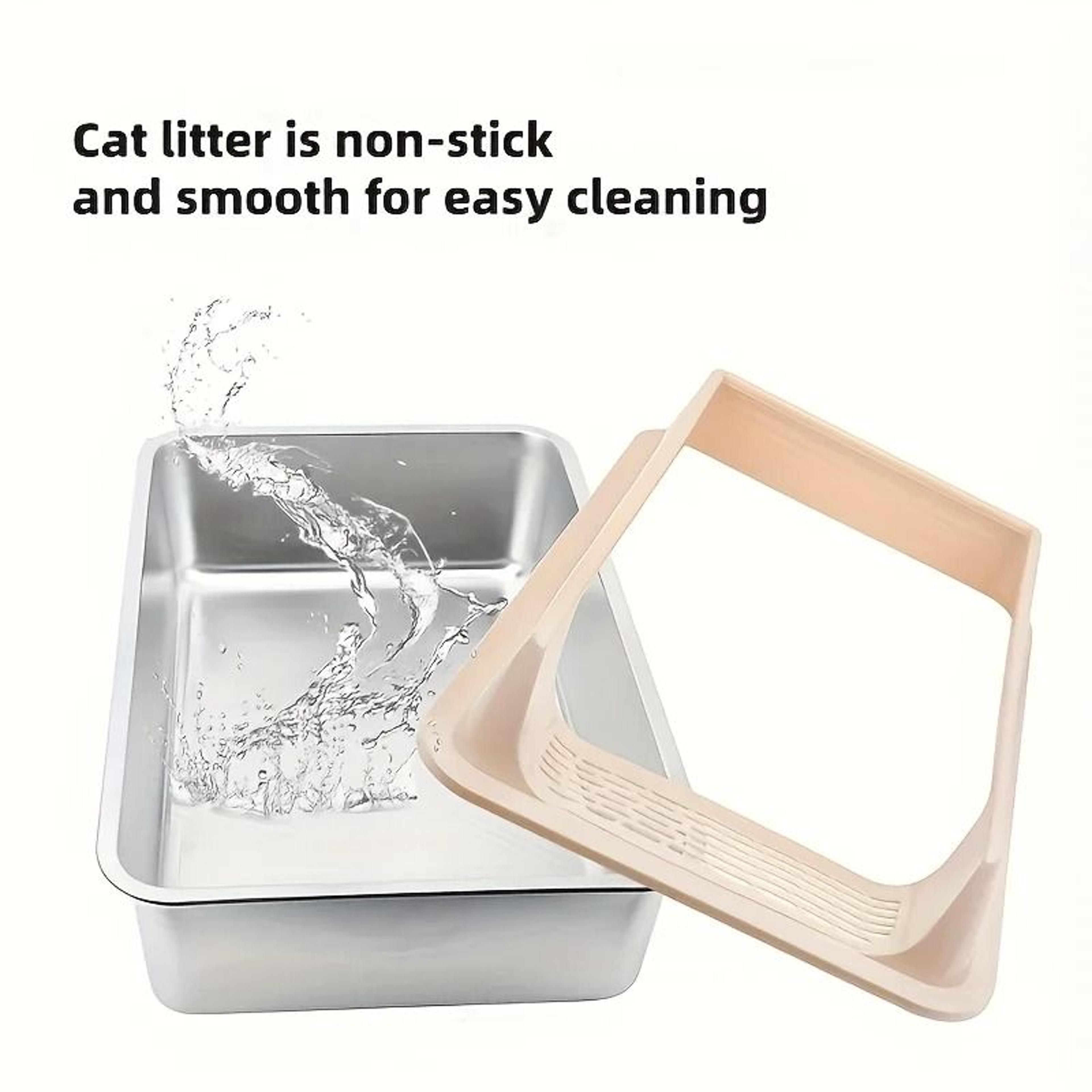Stainless Steel Semi Enclosed Cat Litter Box Splash Proof Leak Proof Tray For Large Cats 17