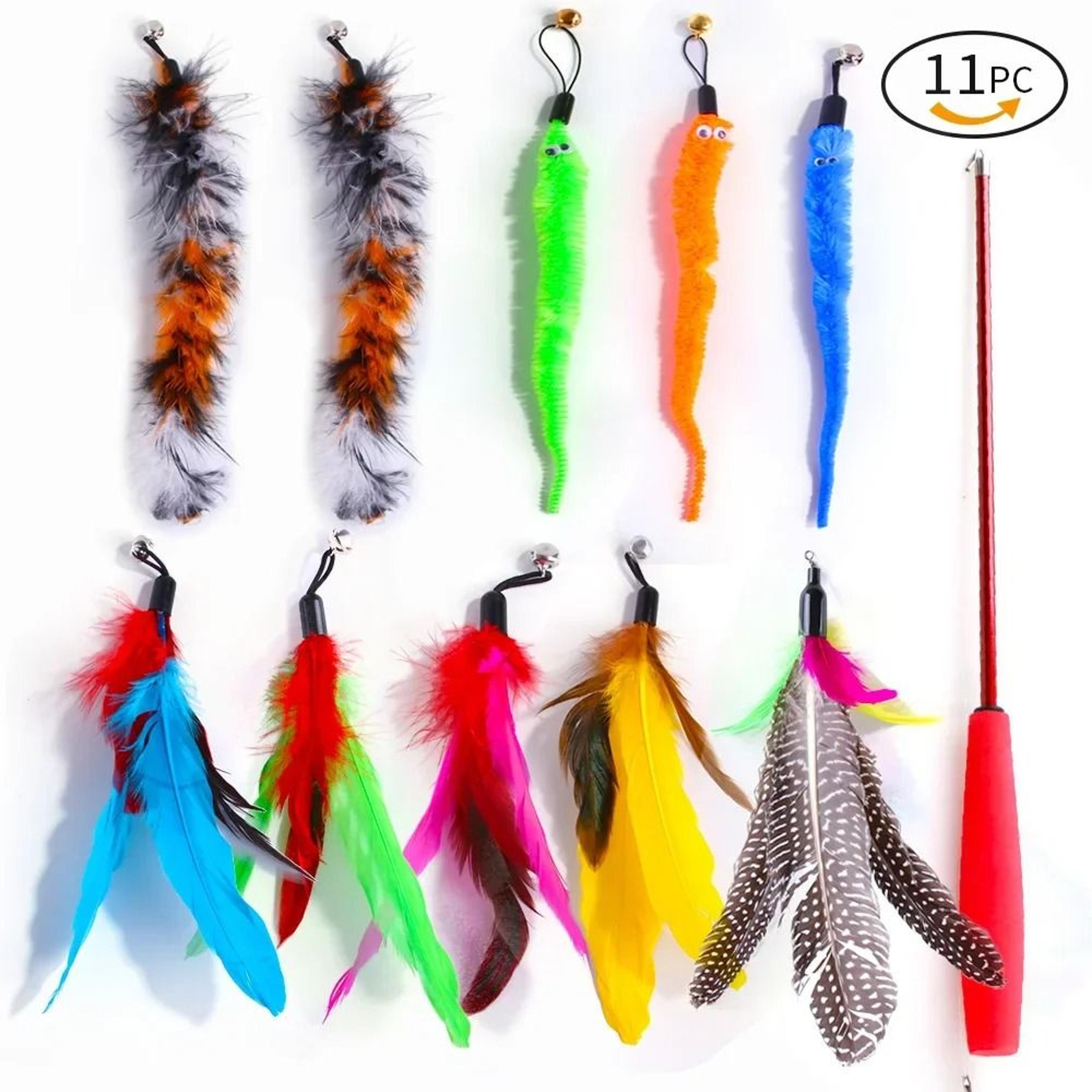 Retractable Cat Wand Toy Set With Feather Caterpillar Replacement Teasers 2