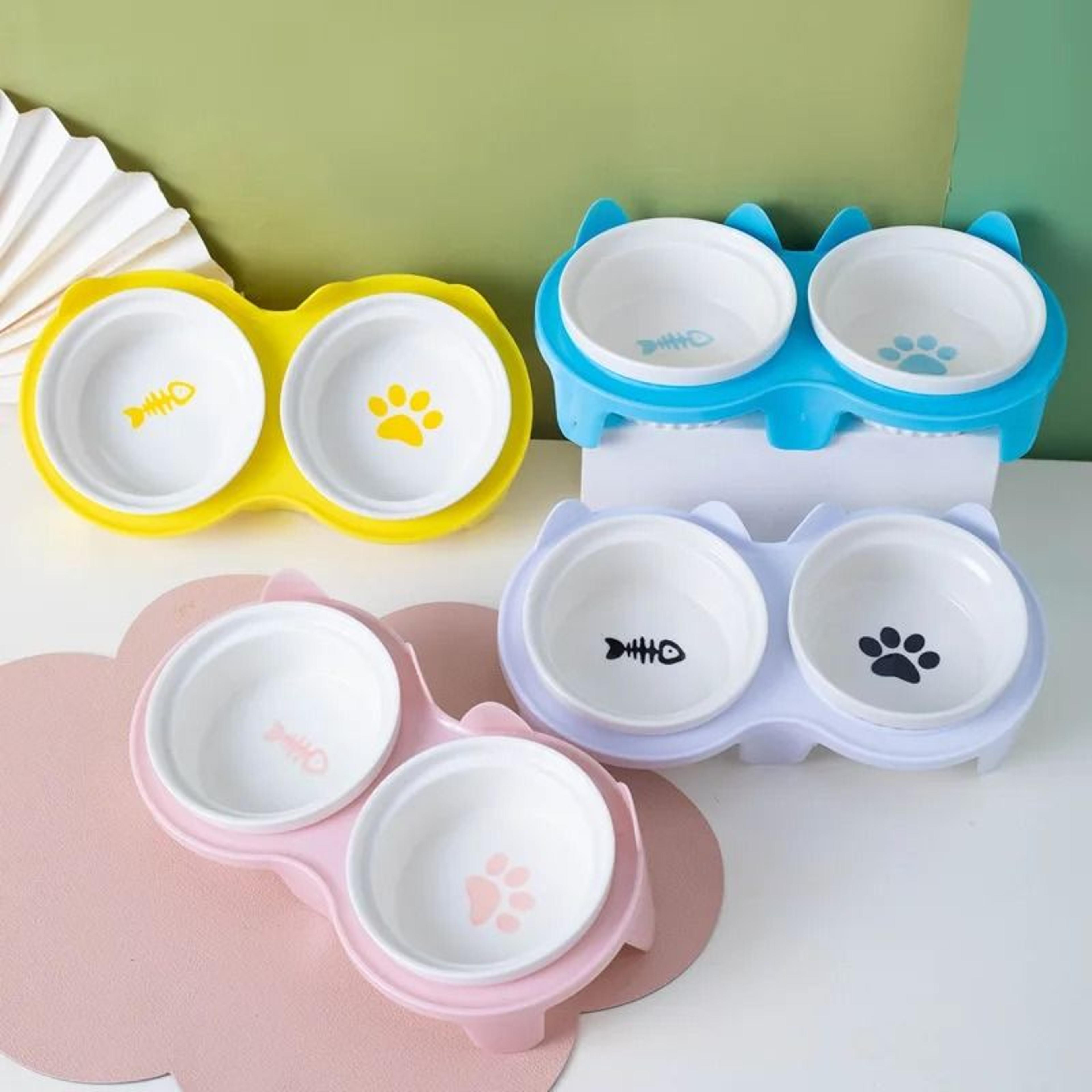 Elevated Ceramic Double Pet Bowl For Cats And Small Dogs 8