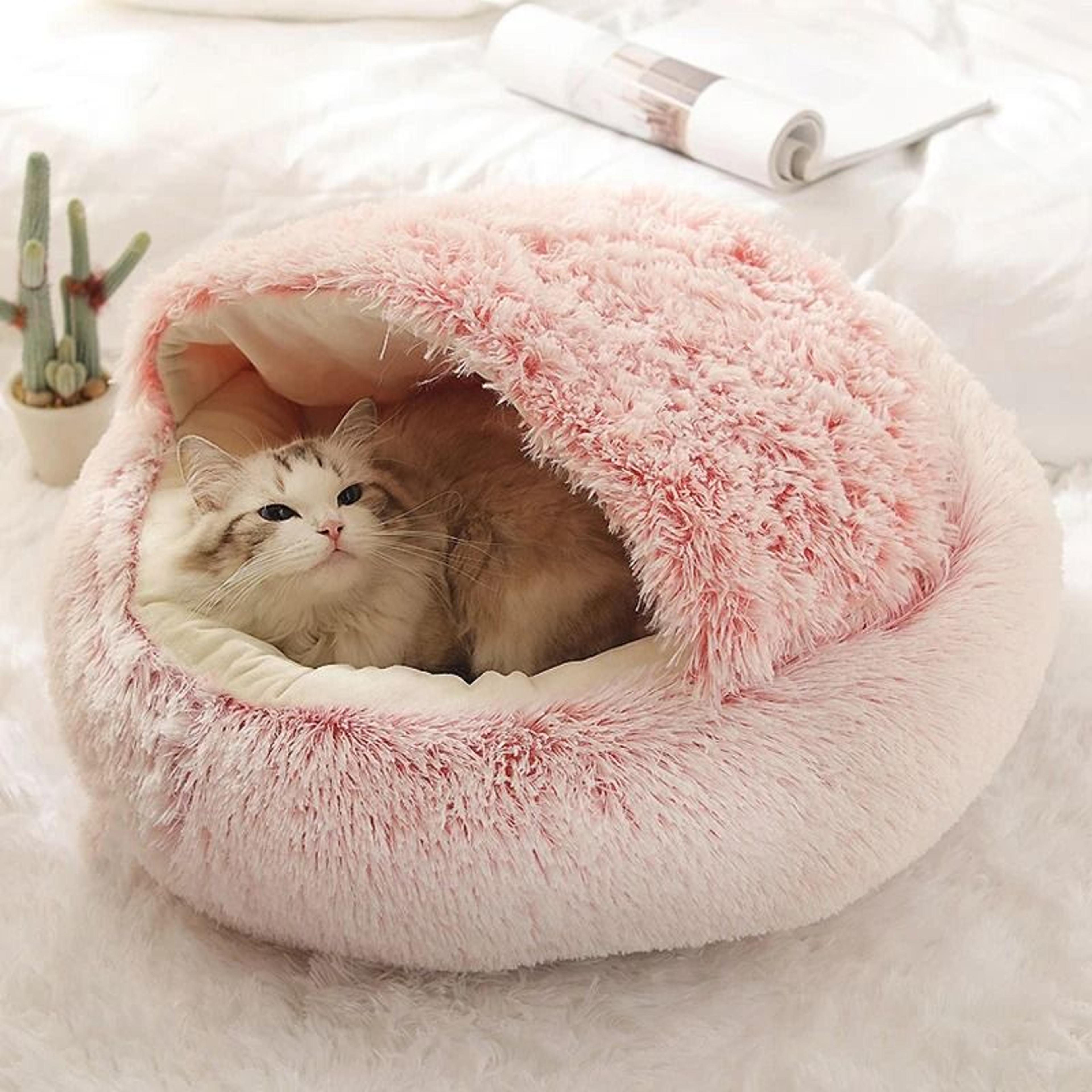 soft plush covered cat bed cave for cats and small dogs