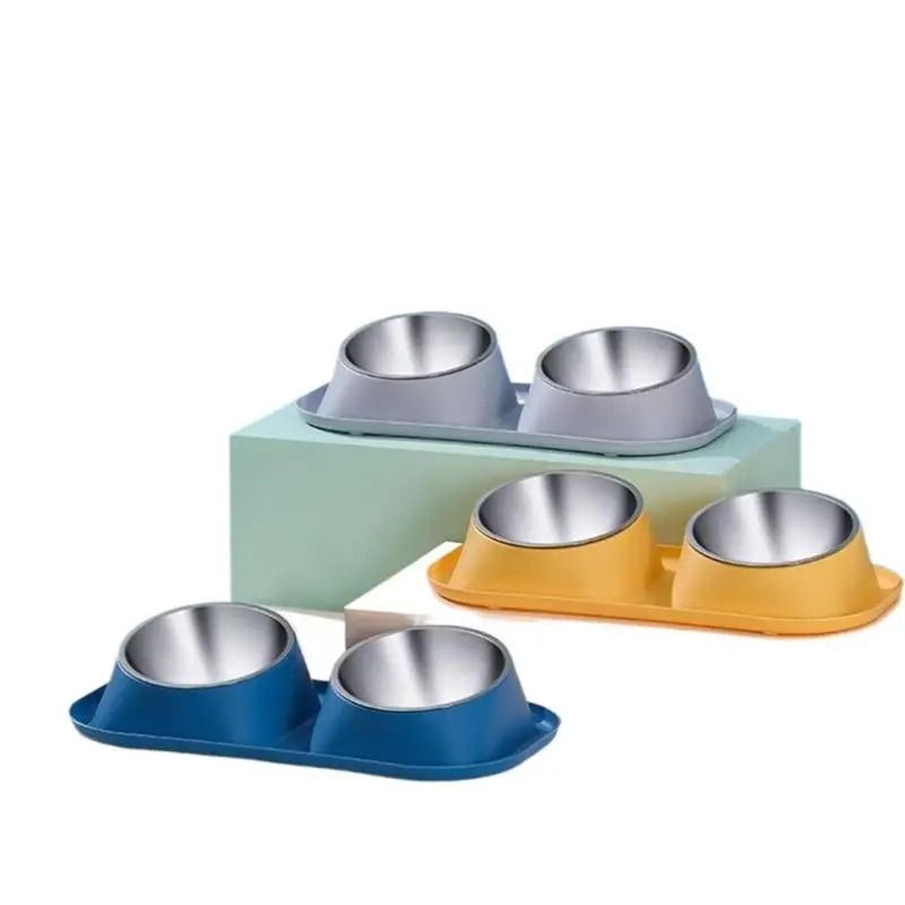 stainless steel double pet bowl with tilted neck support design