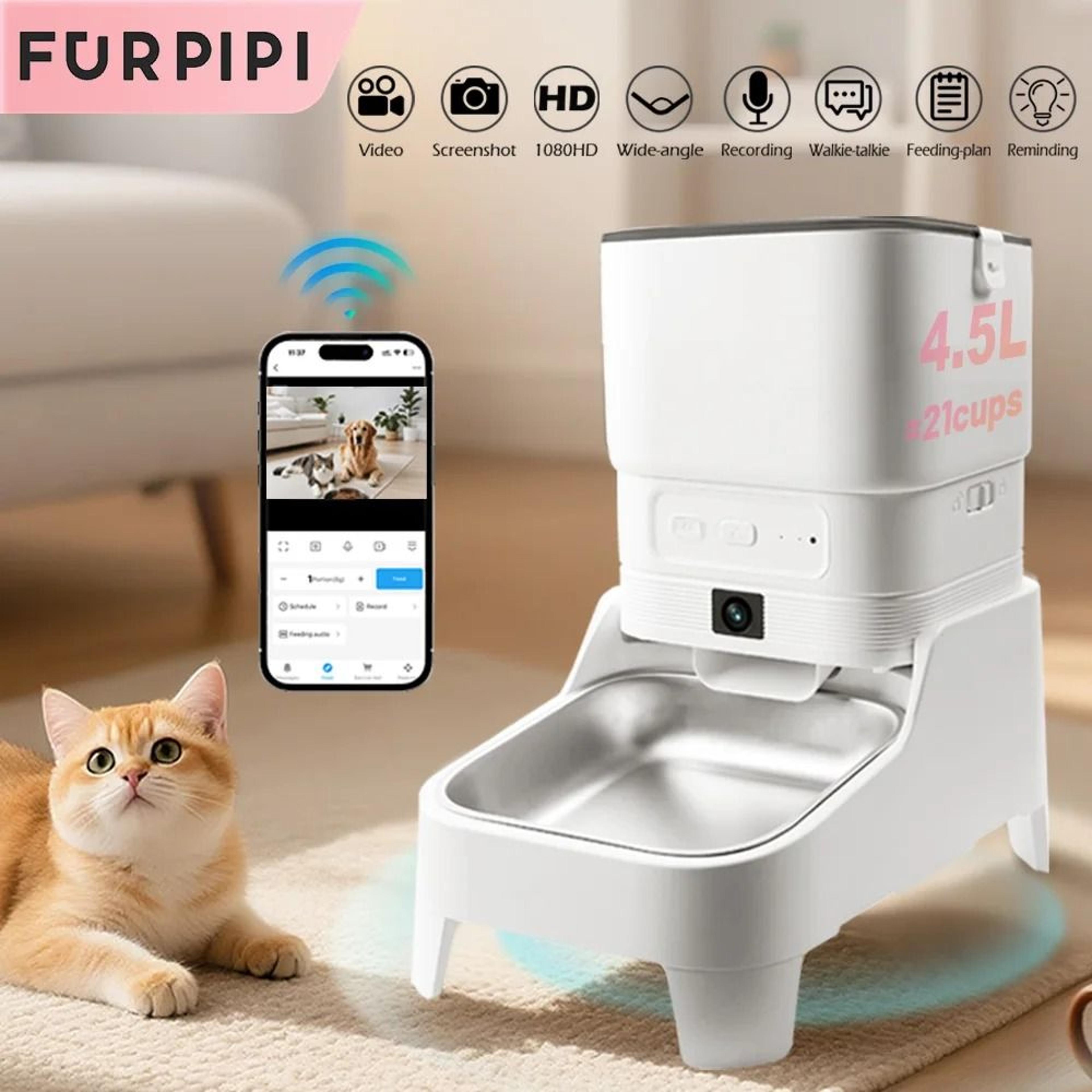 furpipi smart automatic pet feeder with camera and app control for cats and dogs