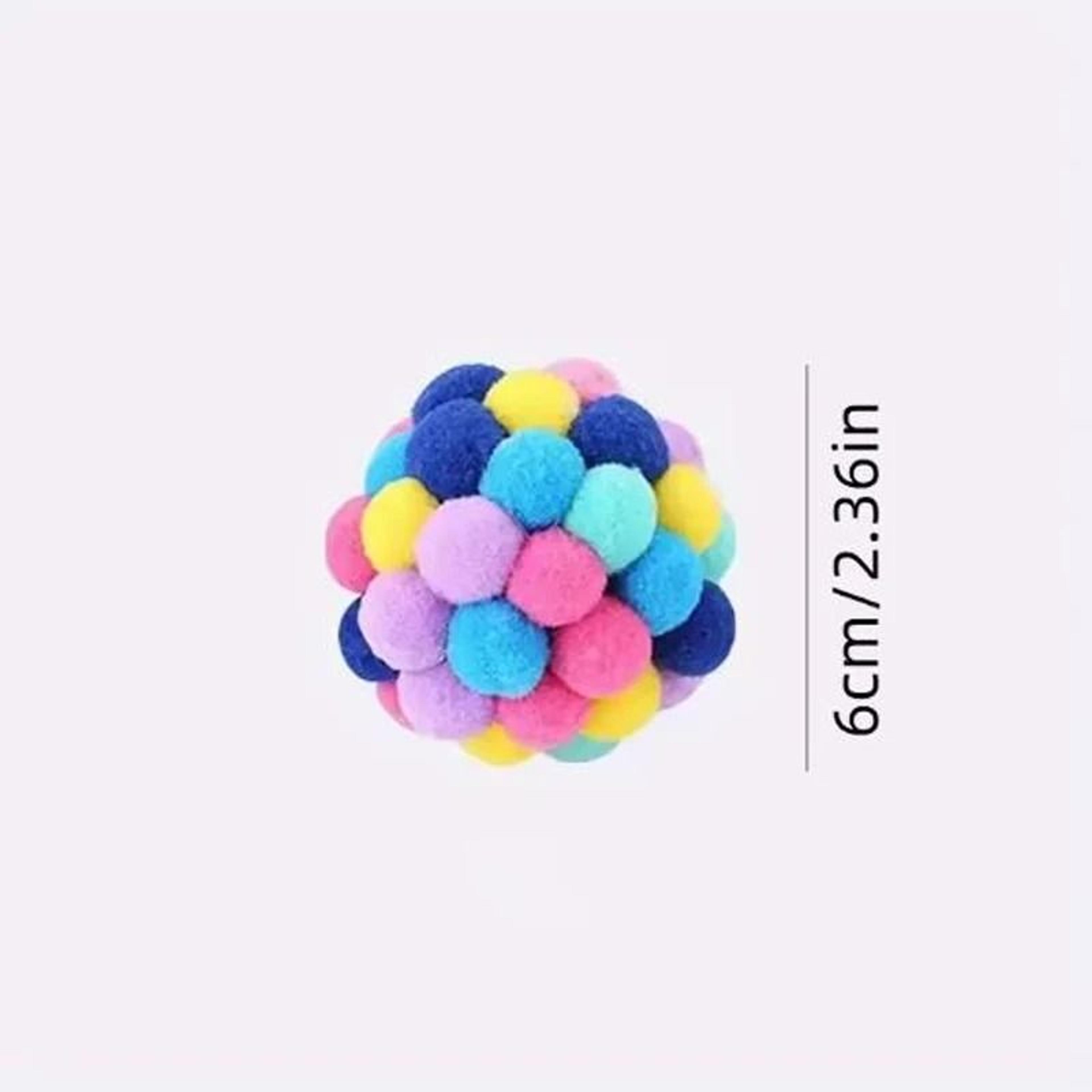 Colorful Plush Cat Ball Toy With Bell Bouncy Pompom Pet Play Balls 2