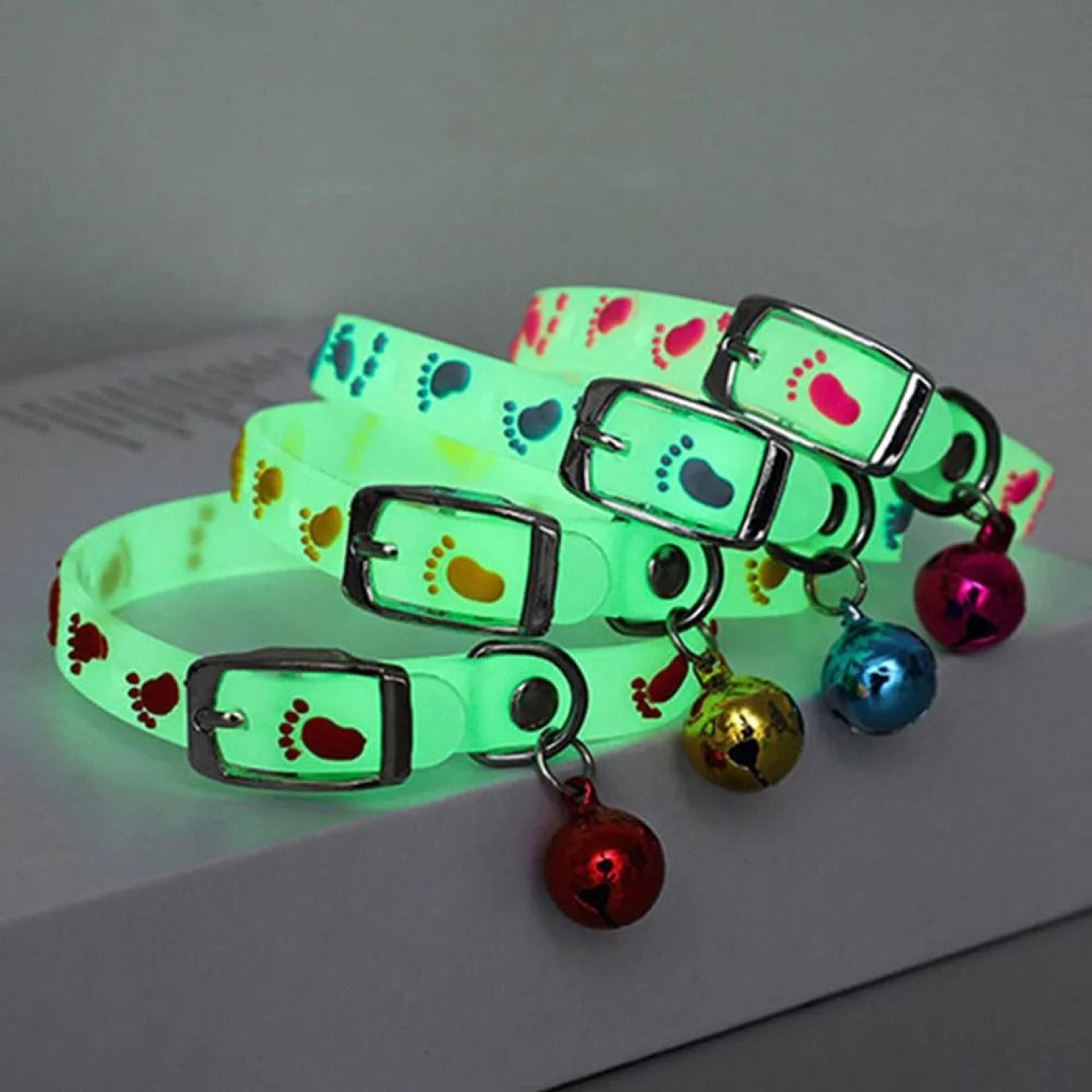 luminous silicone cat collar glowing anti loss pet necklace with bell