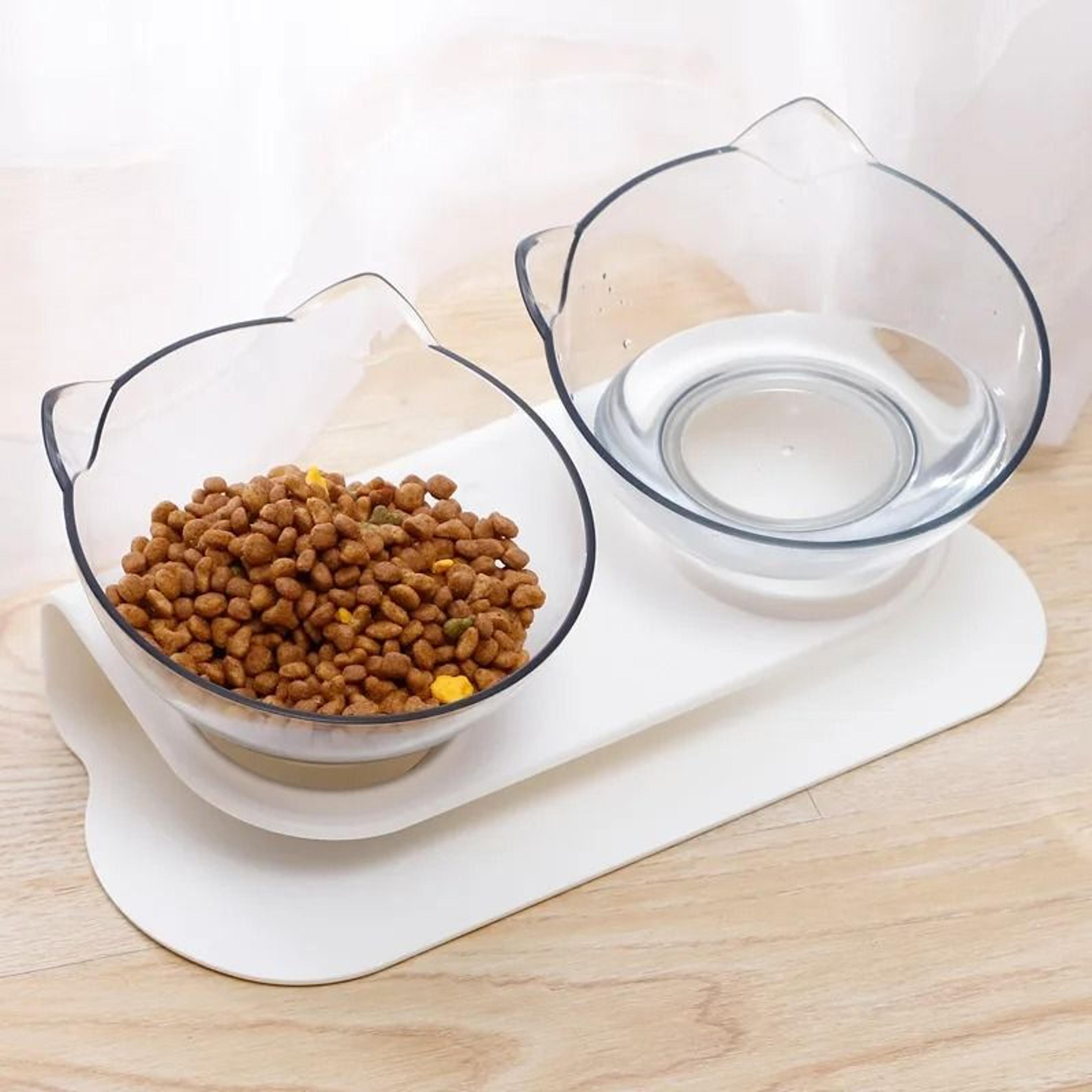 Non Slip Double Cat Bowl With Inclined Stand For Food And Water 17
