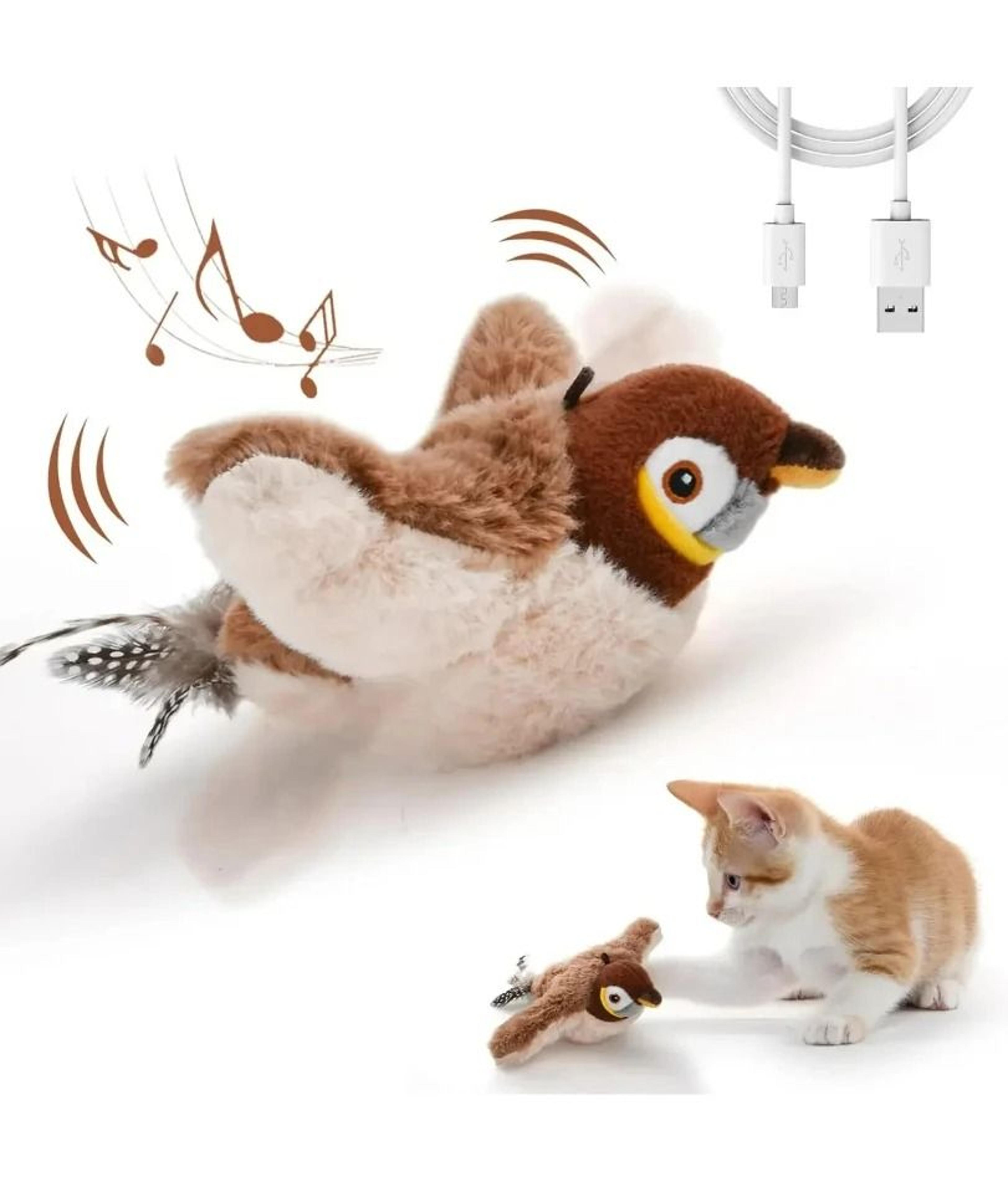 Rechargeable Chirping Flapping Bird Cat Toy Interactive Plush Touch Activated Toy 6