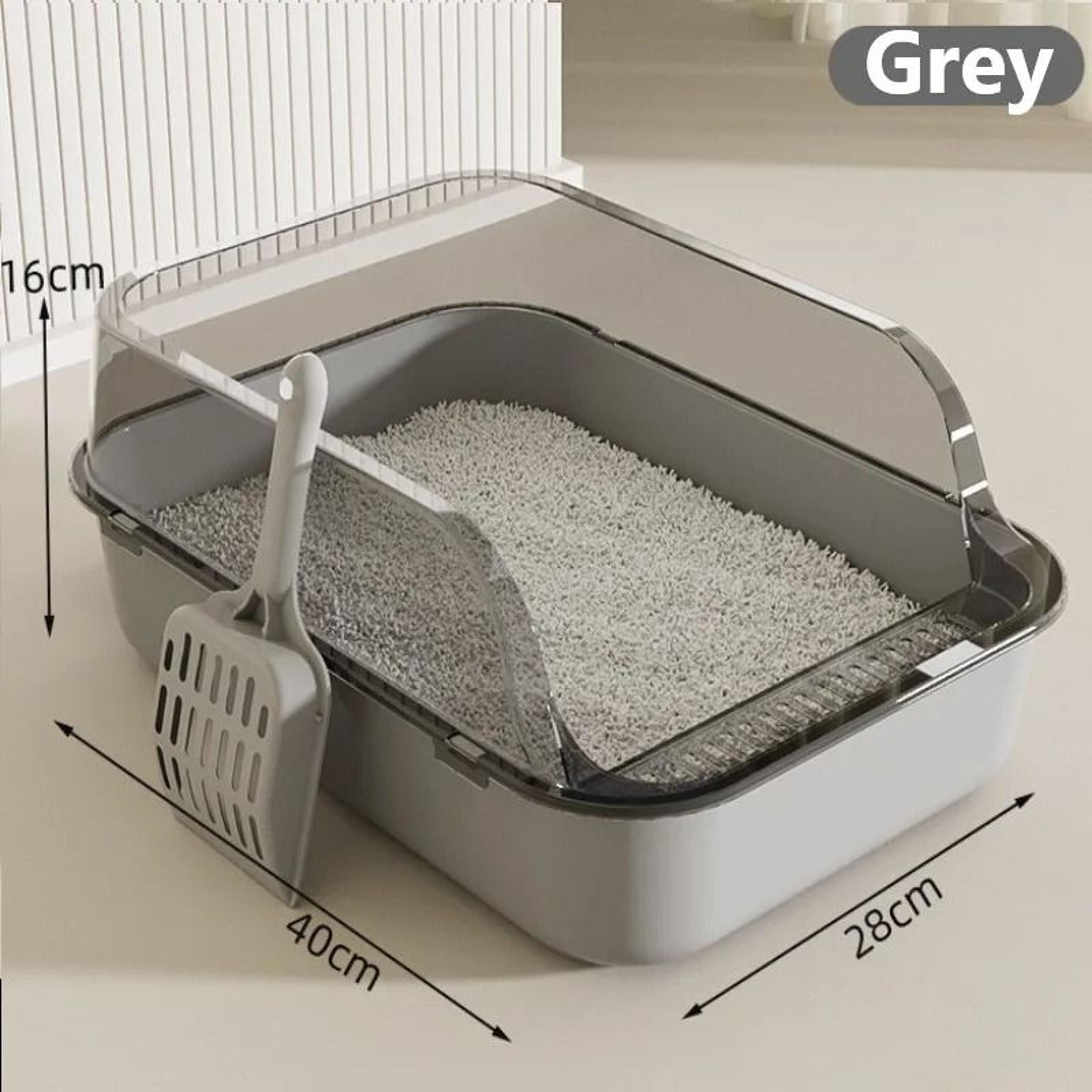 Semi Enclosed Cat Litter Box Splashproof High Sided Indoor Kitty Toilet Tray 7