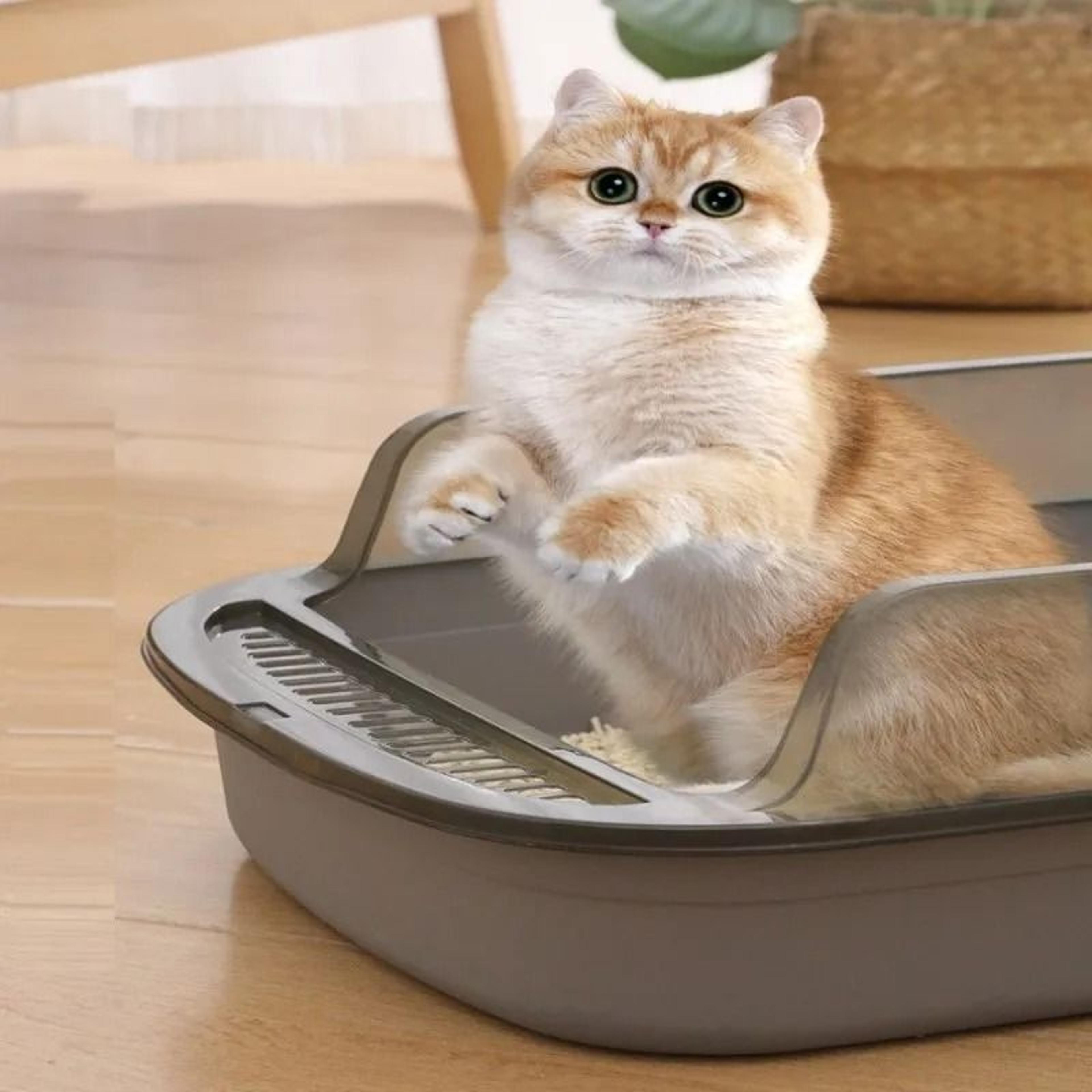 Semi Enclosed Cat Litter Box Splashproof High Sided Indoor Kitty Toilet Tray 13