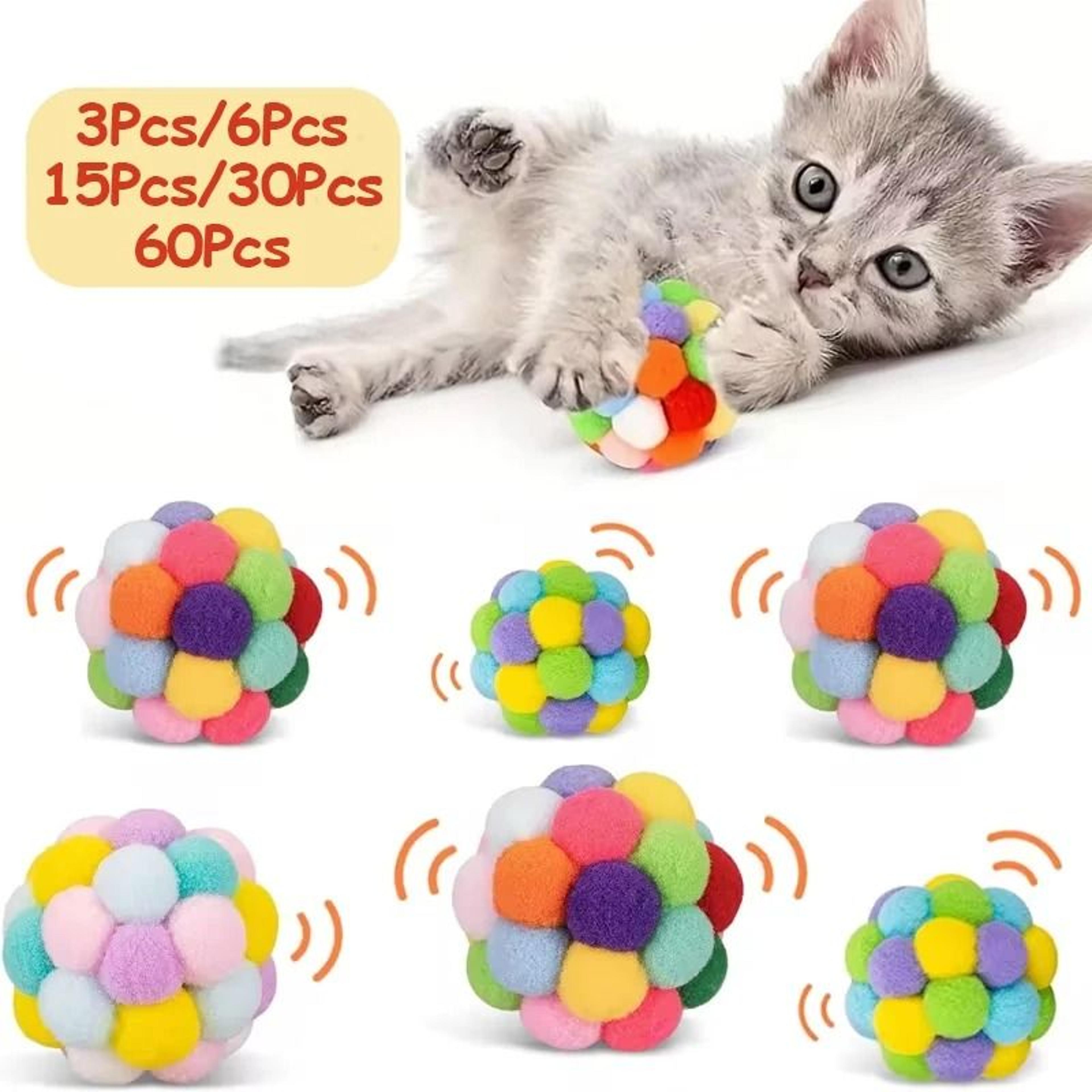 colorful cat toy balls with bells sparkle pom pom interactive balls for indoor cats and kittens