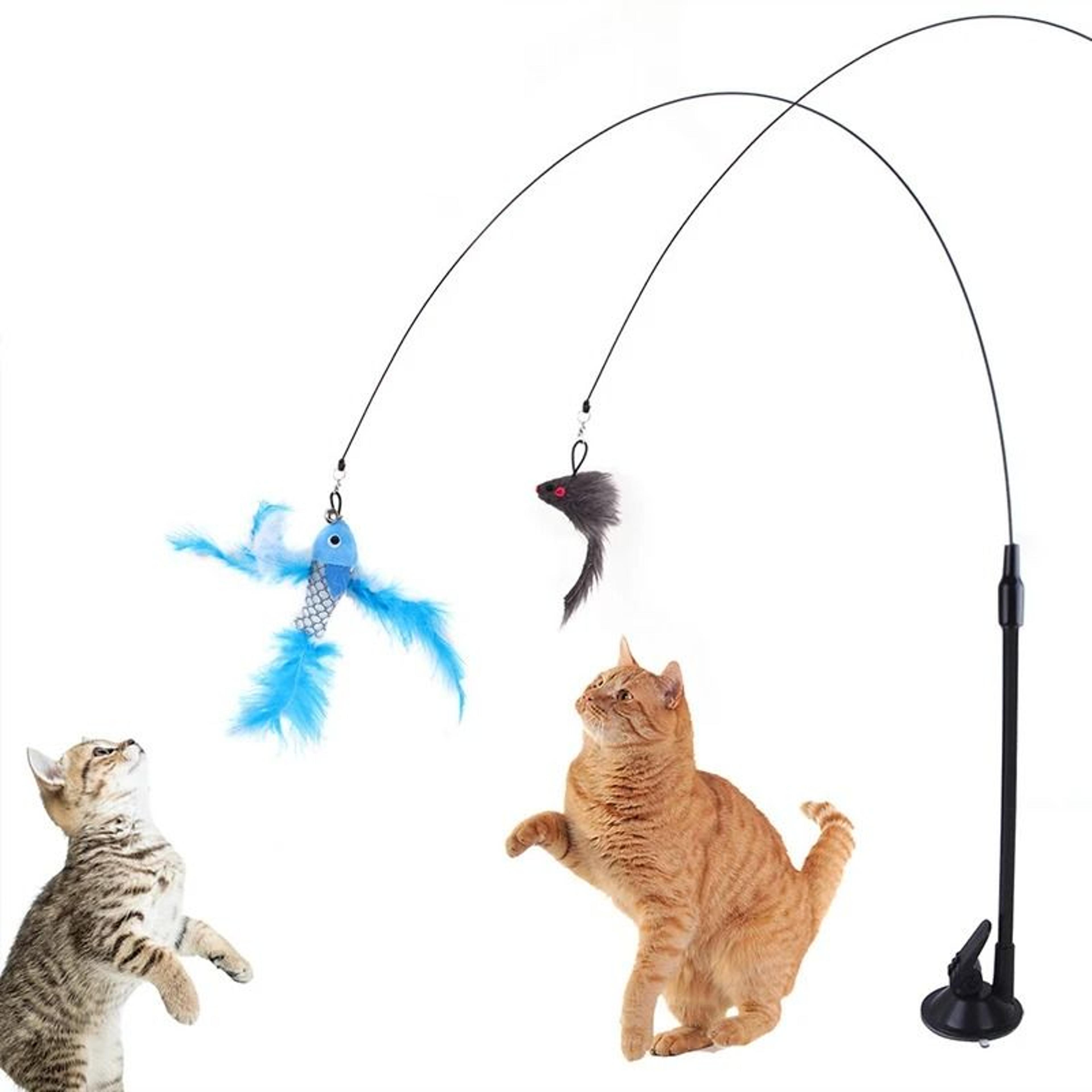 interactive feather bird cat wand toy with bell suction cup teaser for indoor cats and kittens