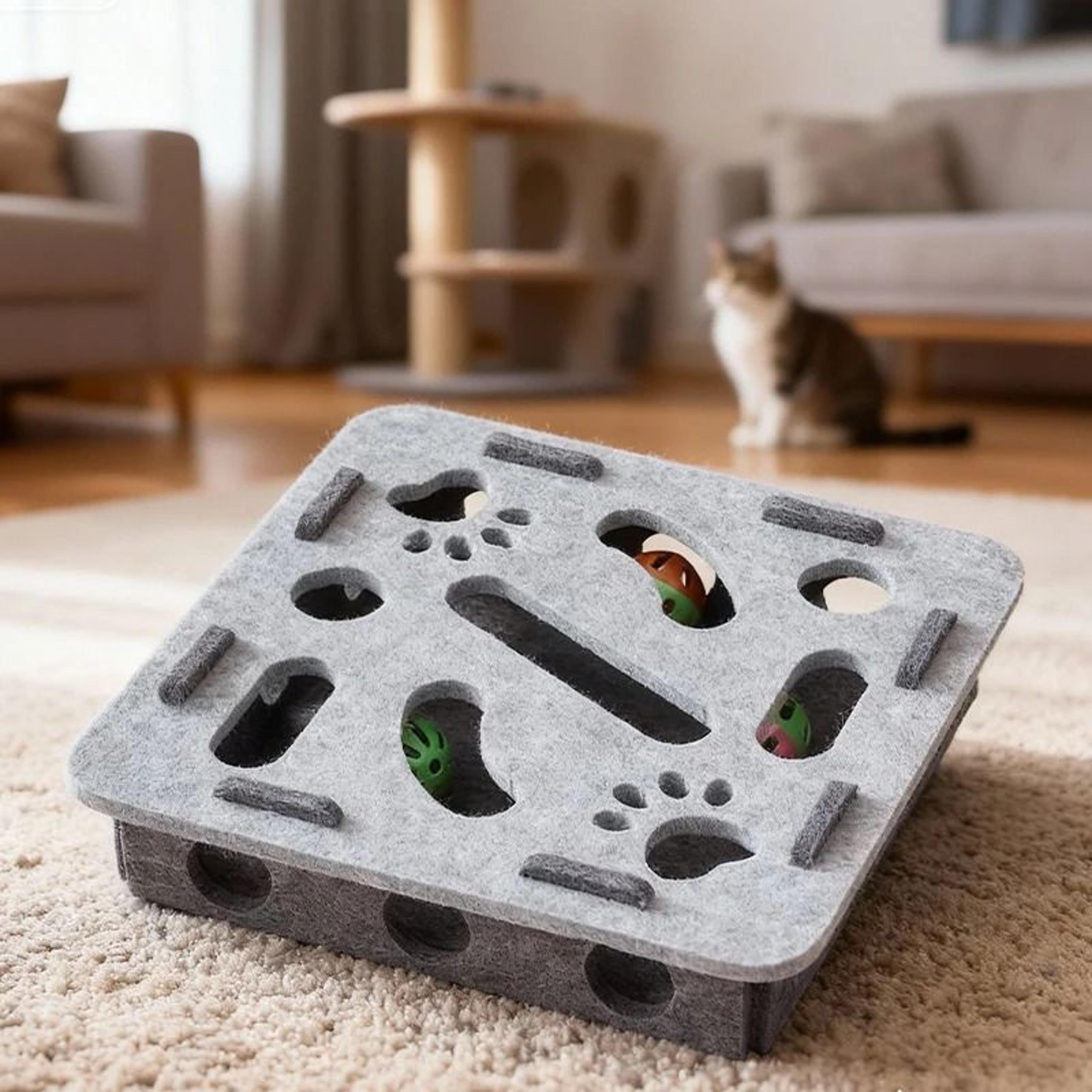 Interactive Felt Cat Puzzle Toy Box With Ball For Indoor Play 4