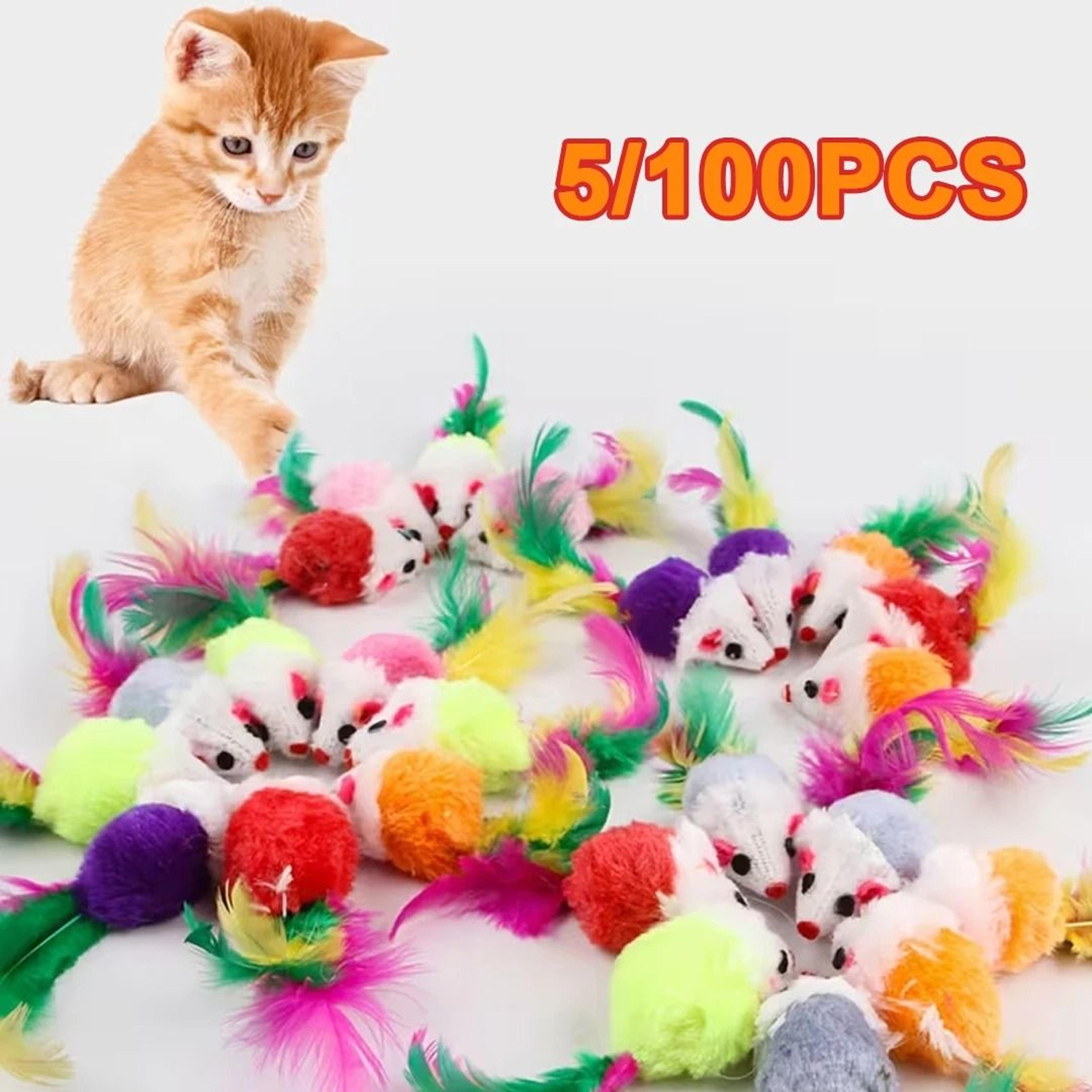 mini mouse cat toy with colorful feather for kittens