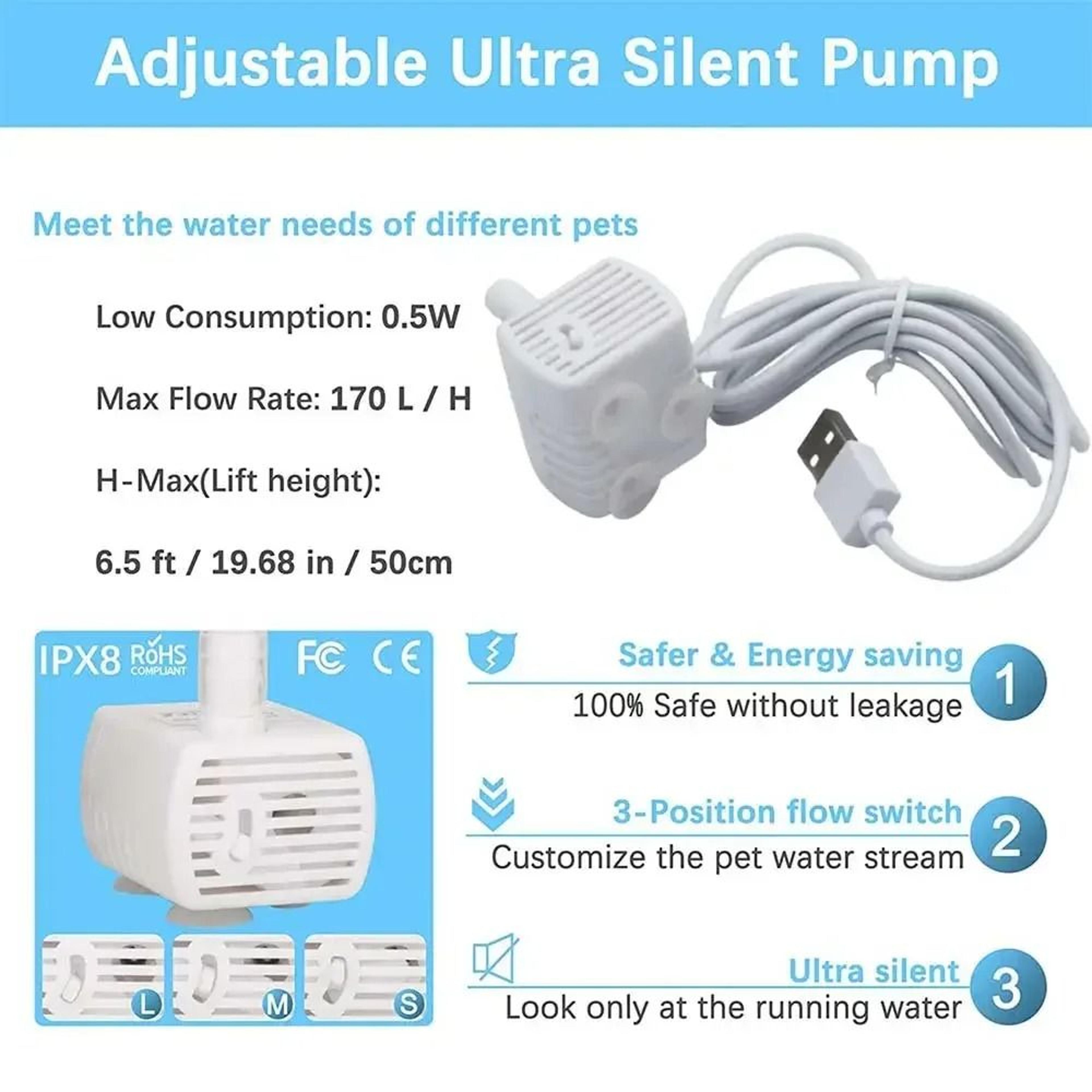 Anti Dry Burning Cat Water Fountain Pump Replacement For Quiet Pet Drinking Dispensers 9