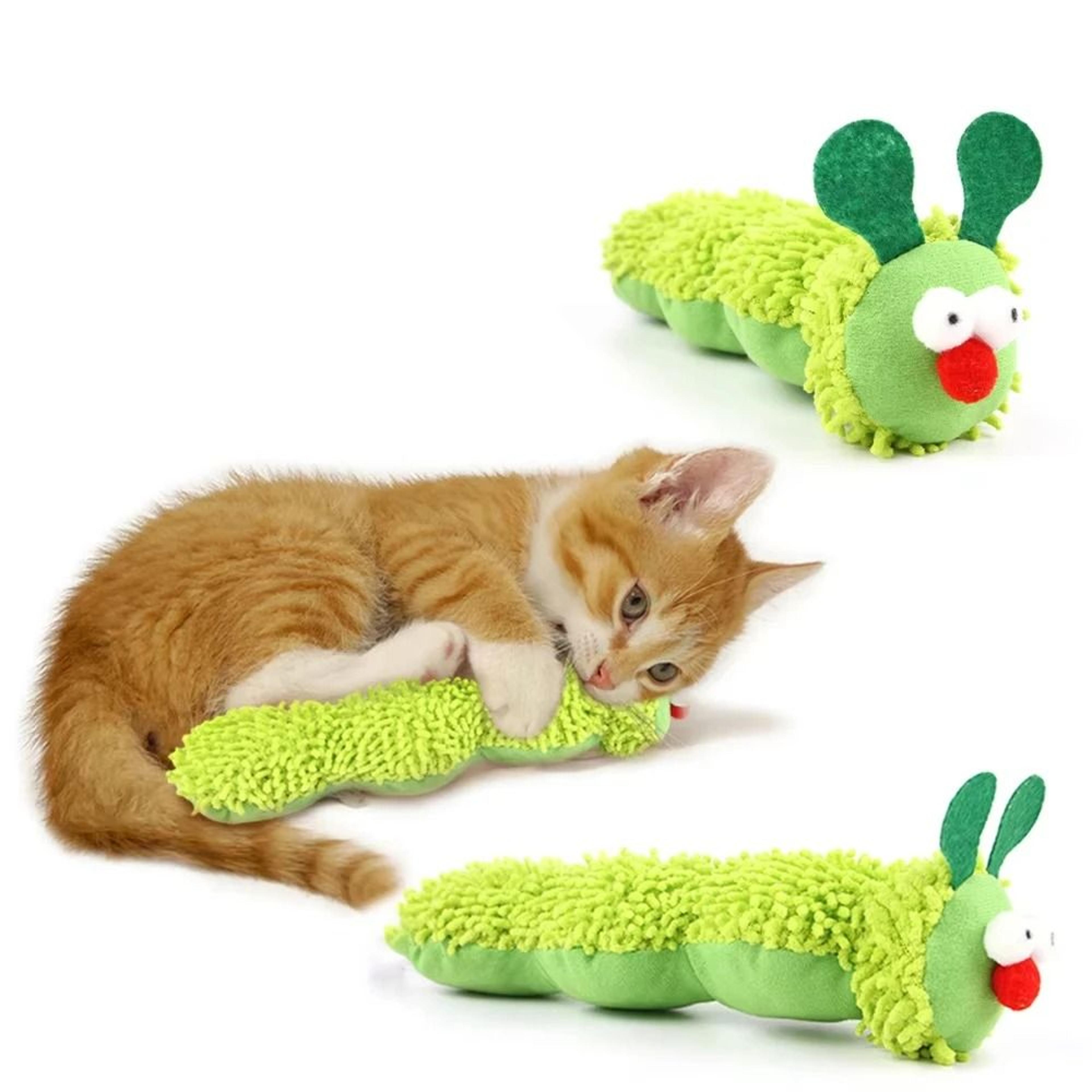 caterpillar catnip silvervine chew toy for dental cleaning and interactive kitten play