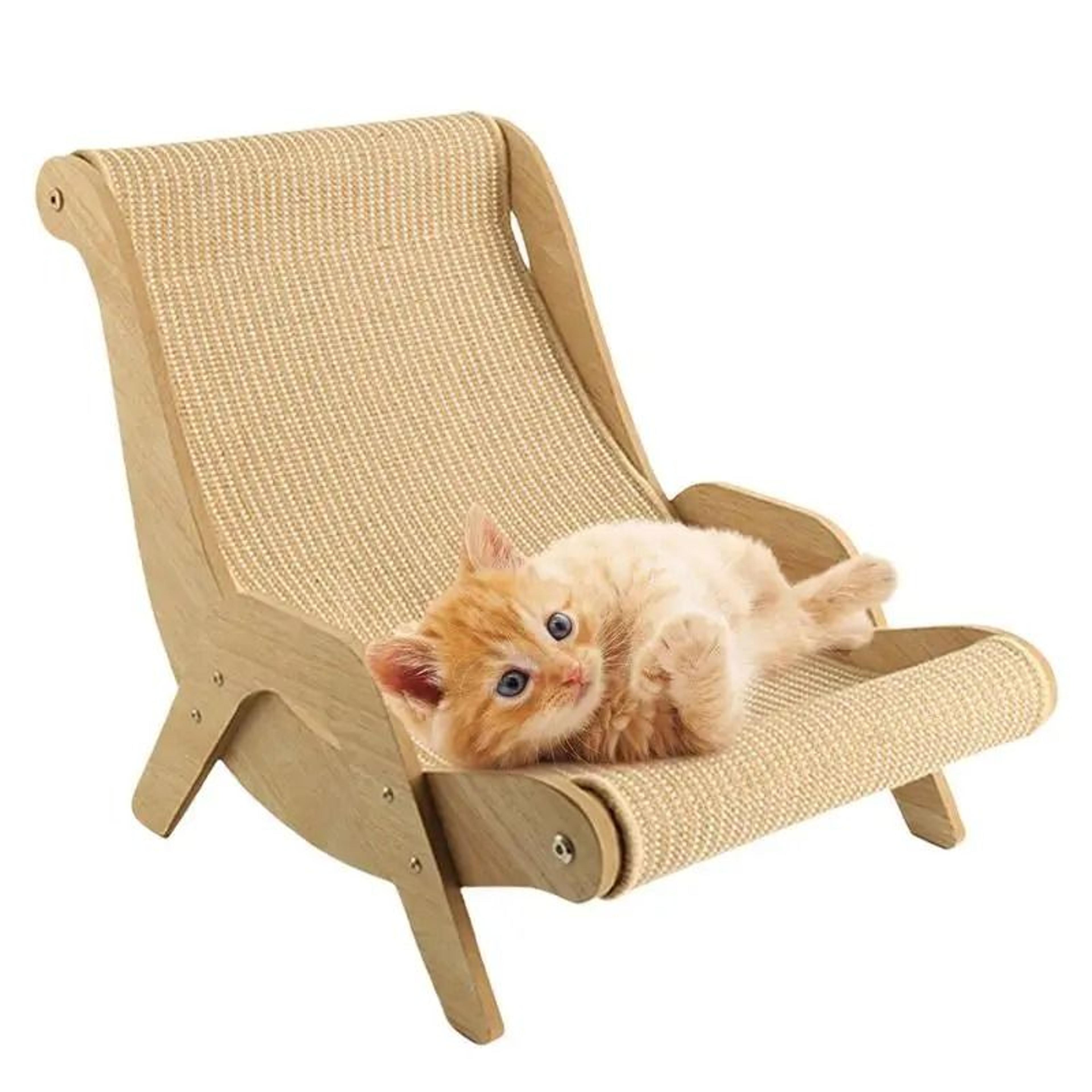 wooden sisal cat lounge chair scratcher for resting playing and claw care