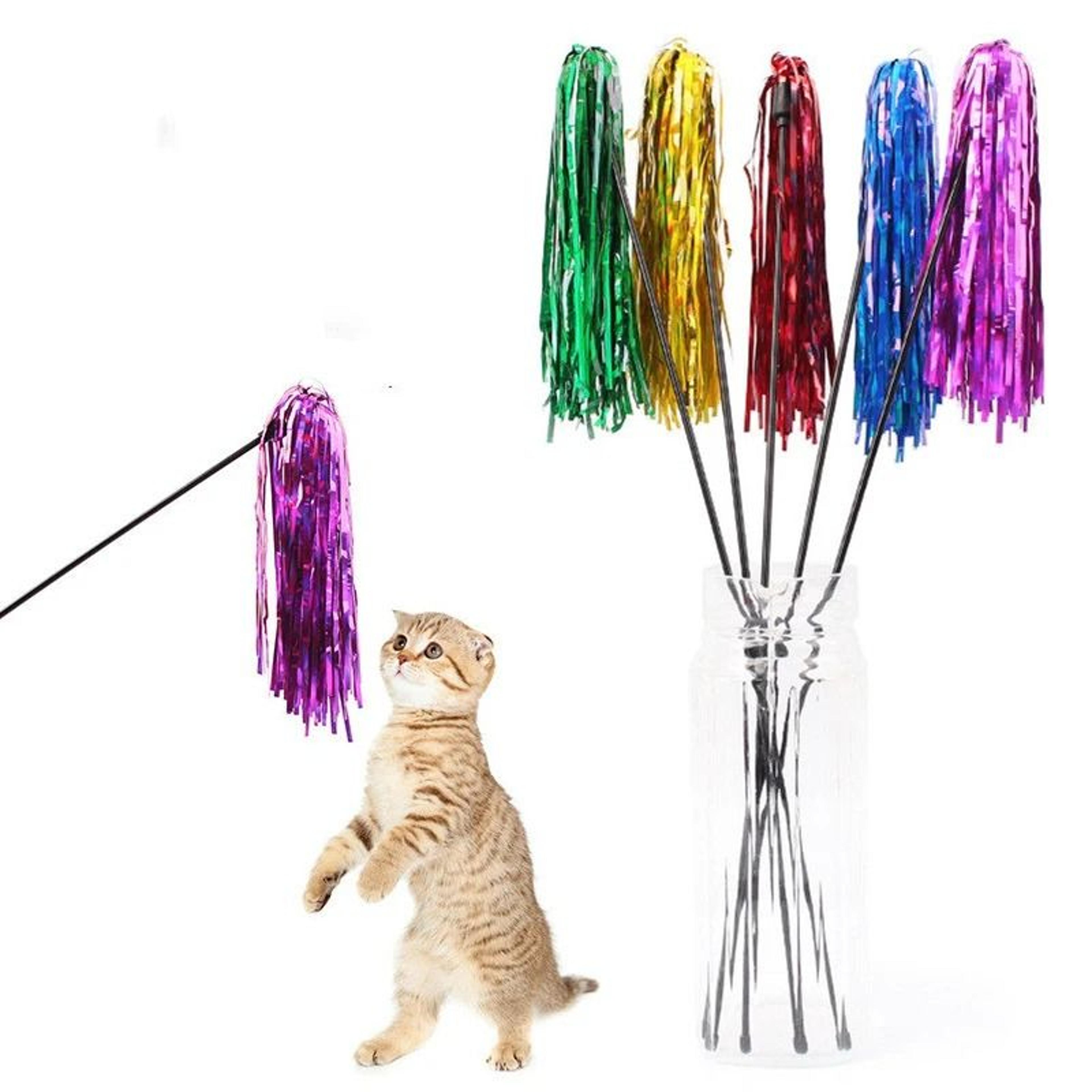 colorful ribbon cat wand toy for kittens and indoor cats