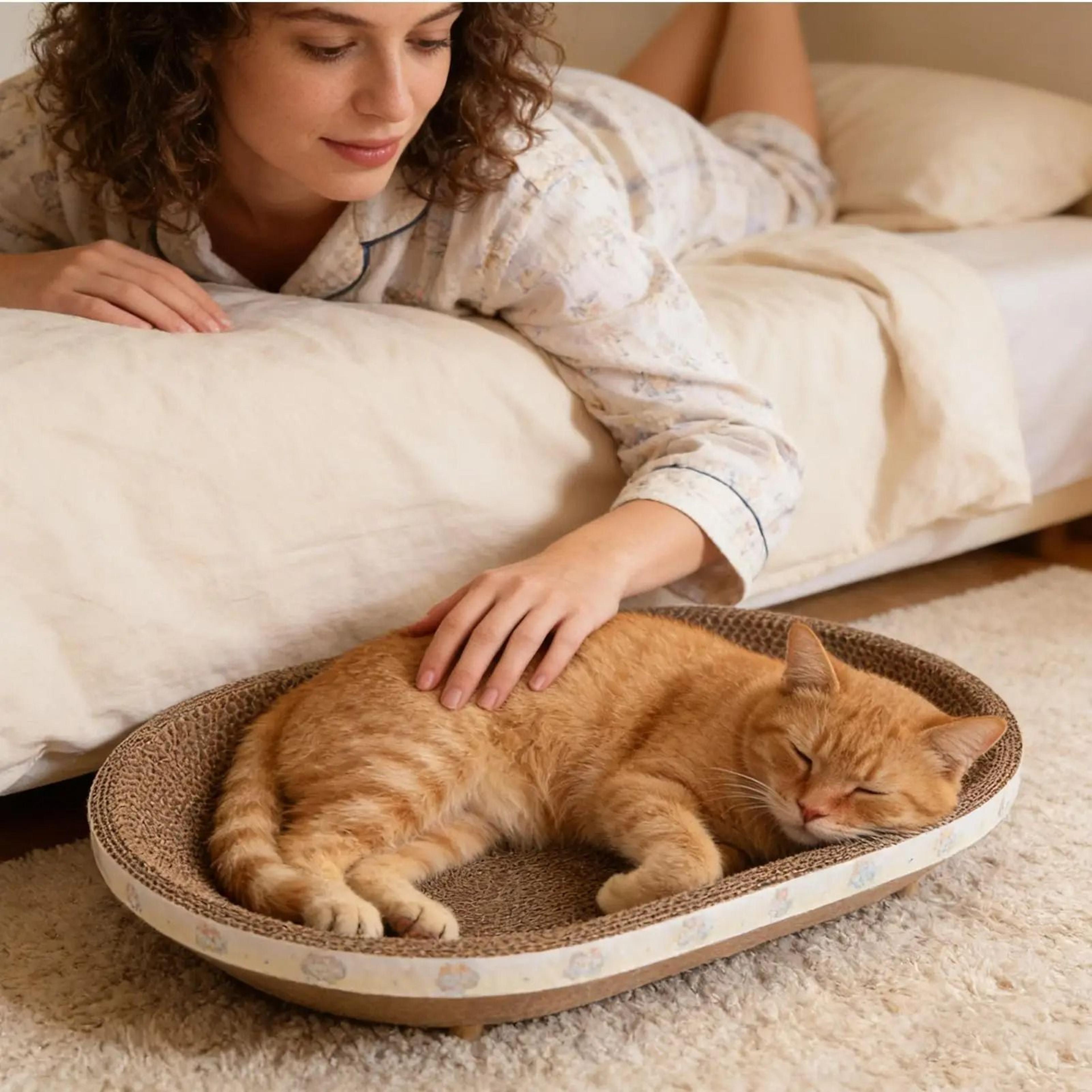 Oval Corrugated Cat Scratcher Bed For Indoor Cats 7