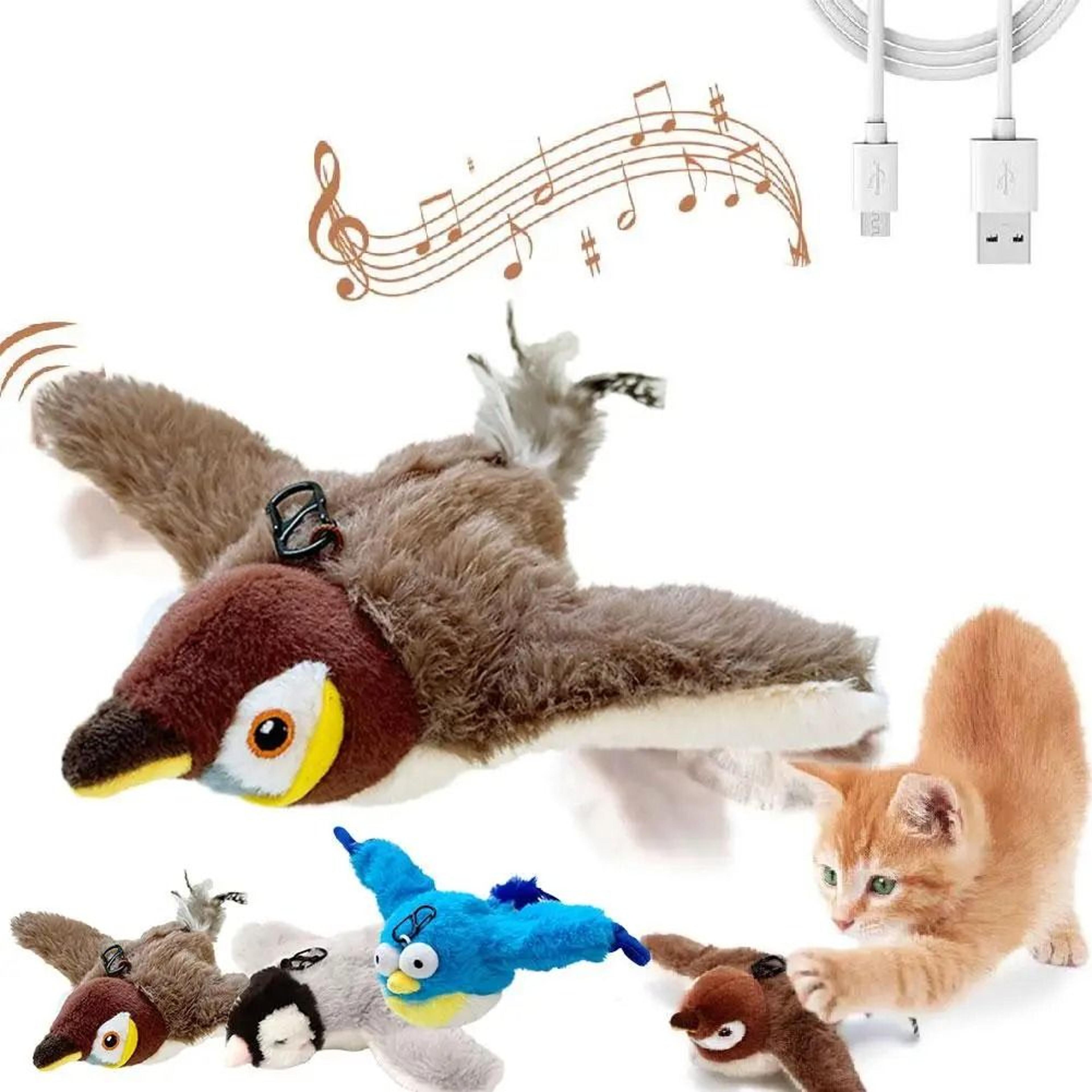 rechargeable flapping bird cat toy with catnip and chirping interactive play